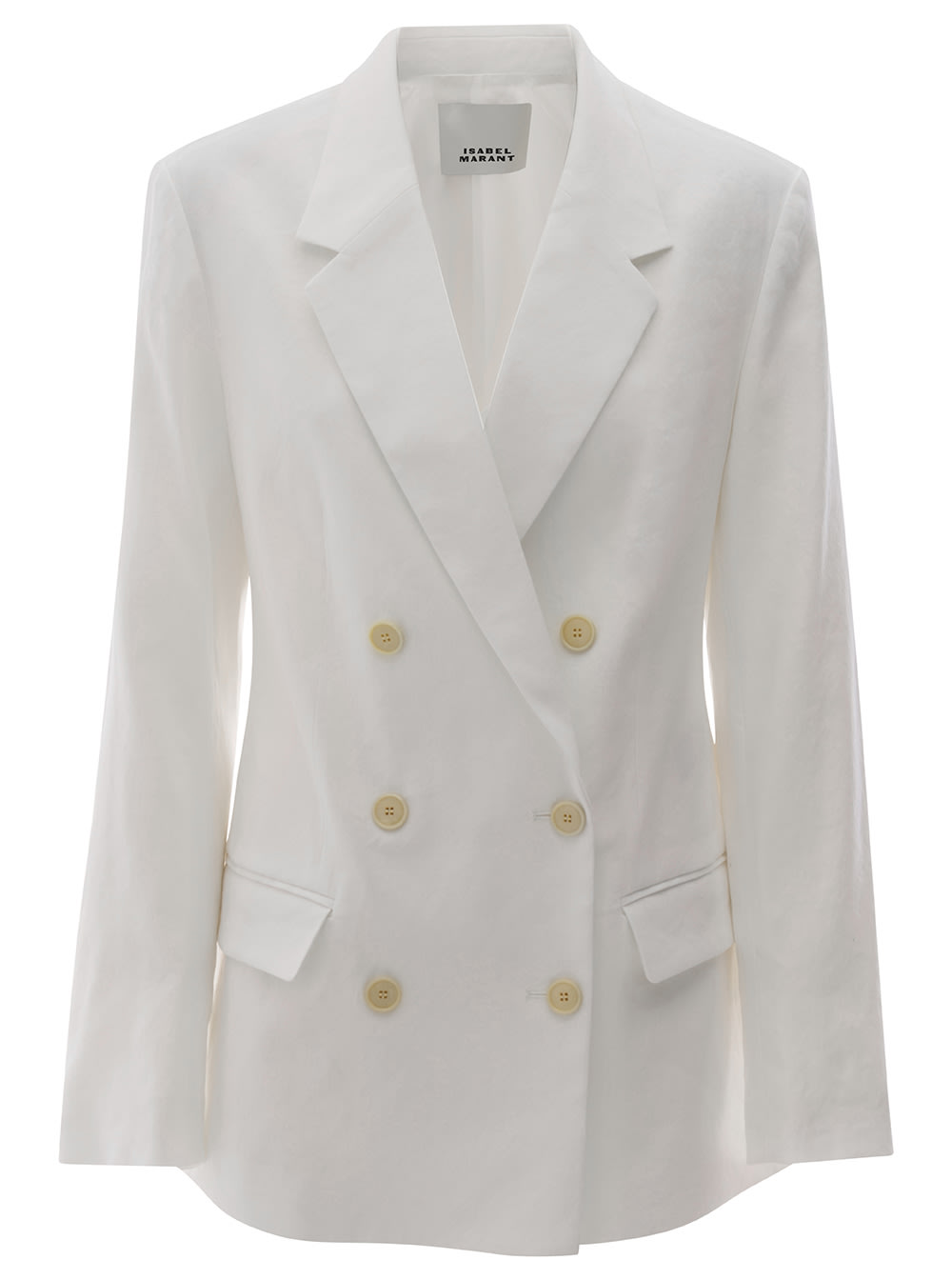 Shop Isabel Marant White Double Breasted Blazer With Golden Buttons In Hemp Blend Woman