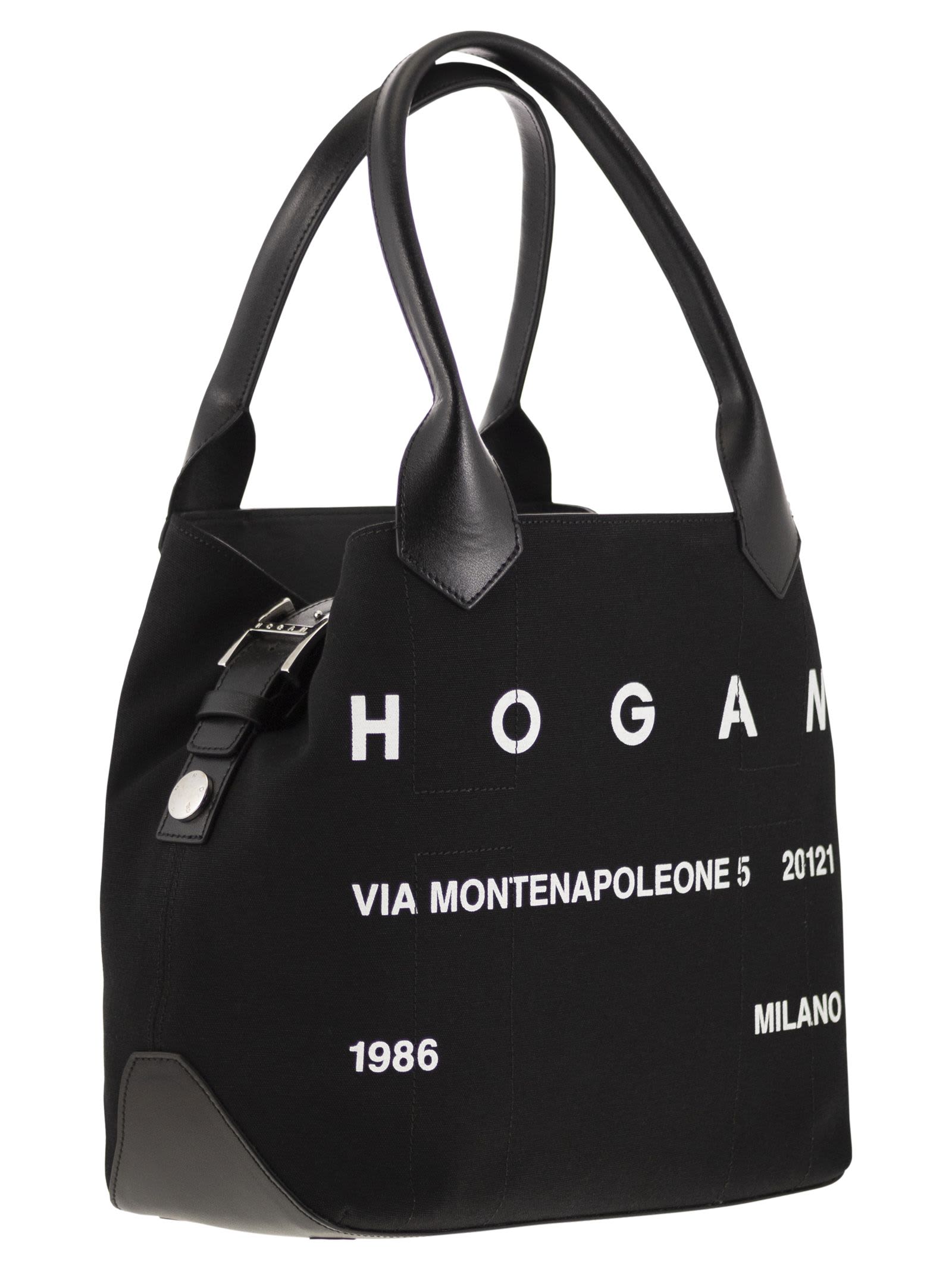 Shop Hogan Script - Medium Canvas Shopping Bag In Black