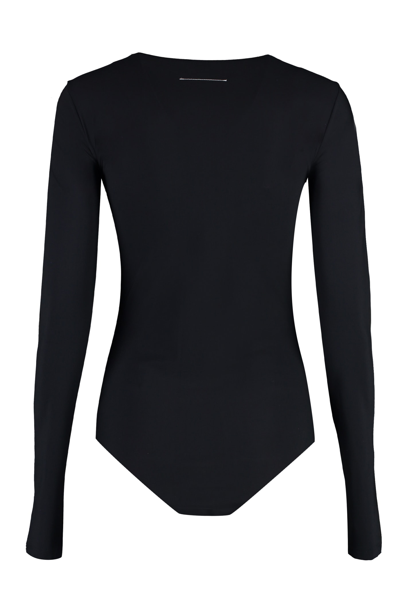 Shop Mm6 Maison Margiela Faux Leather Bodysuit In Black