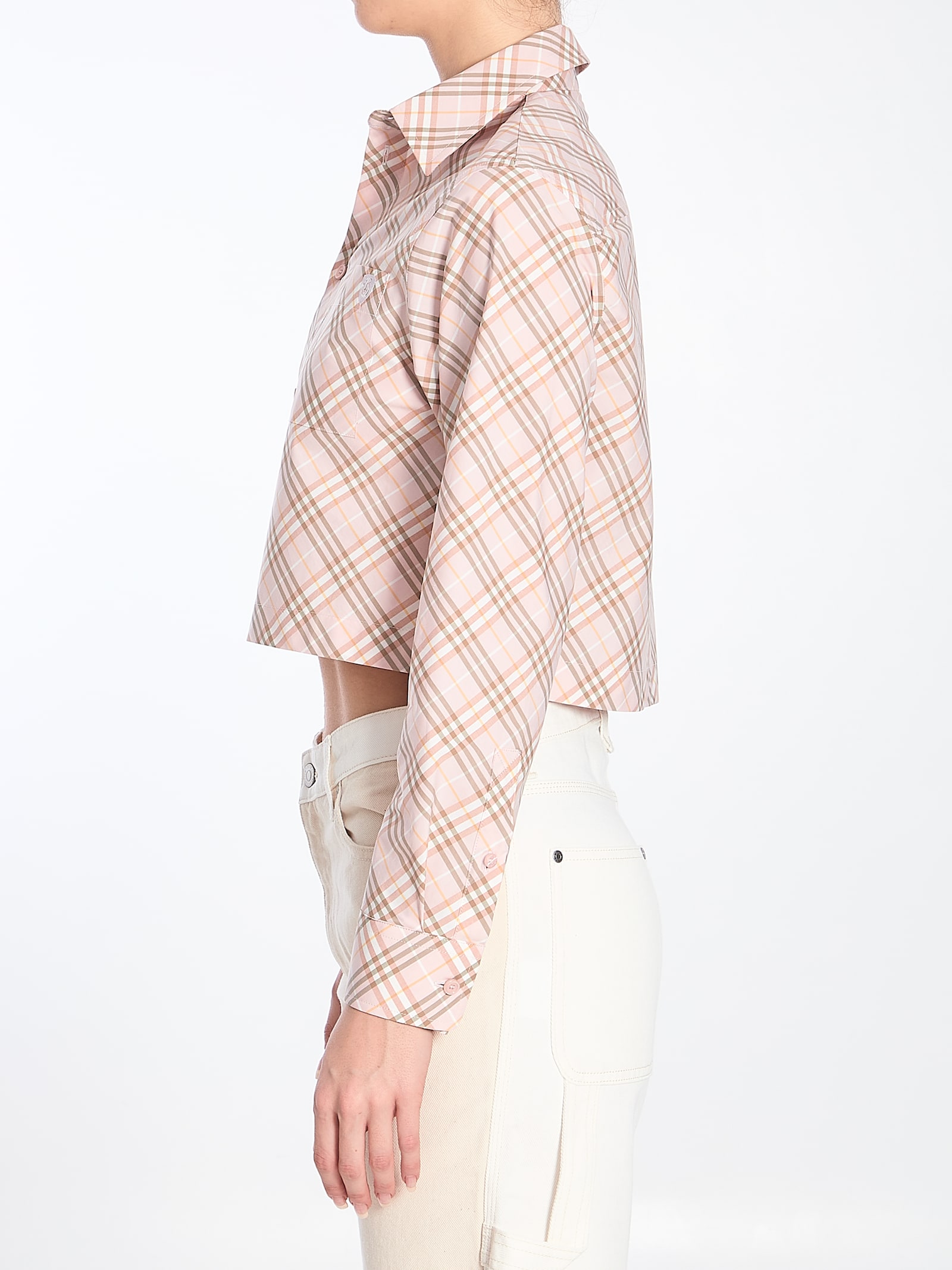 Burberry Vintage Check Cropped Buttoned Shirt In Beige
