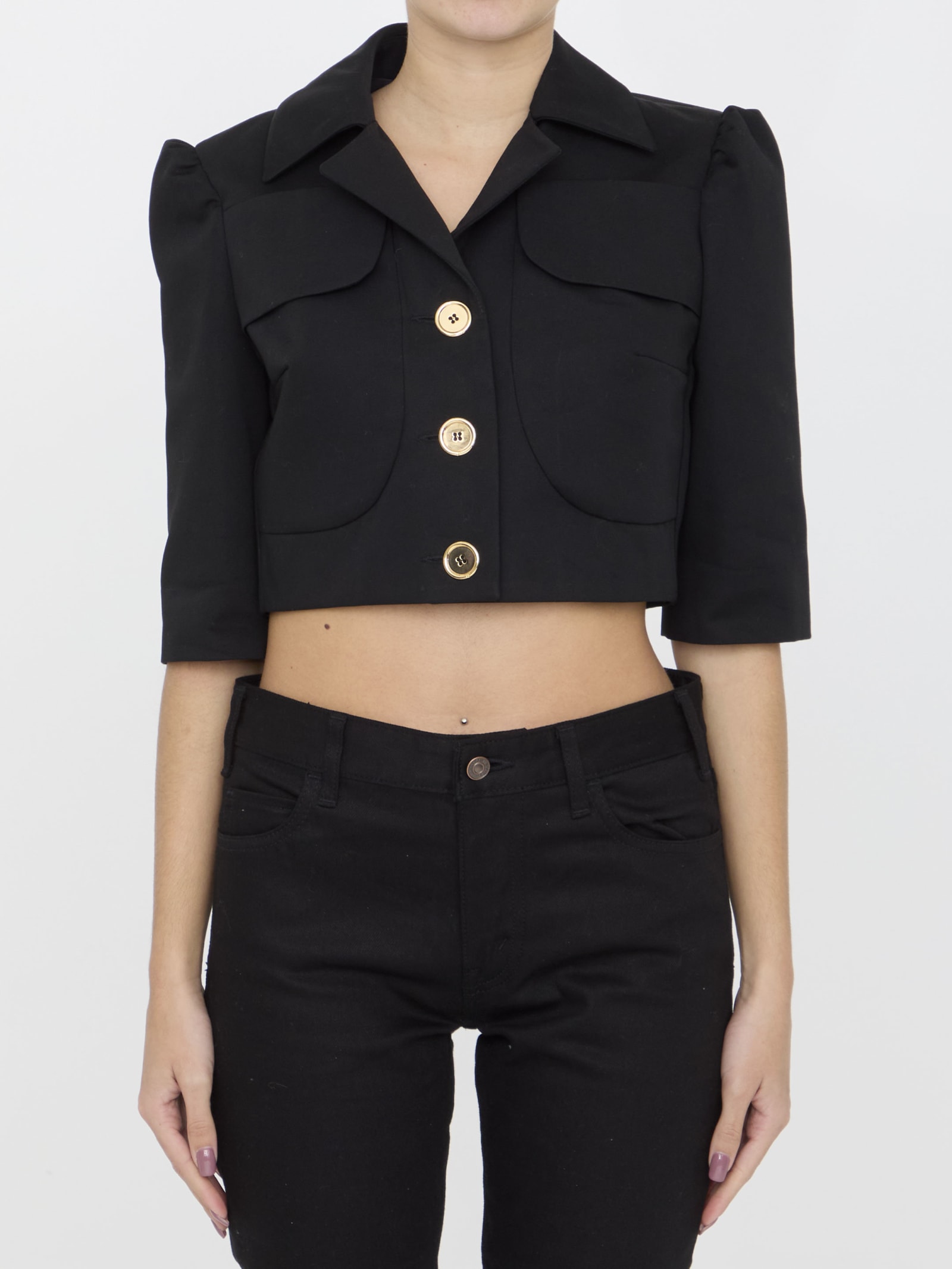 Shop Patou Cotton Cropped Jacket In Black