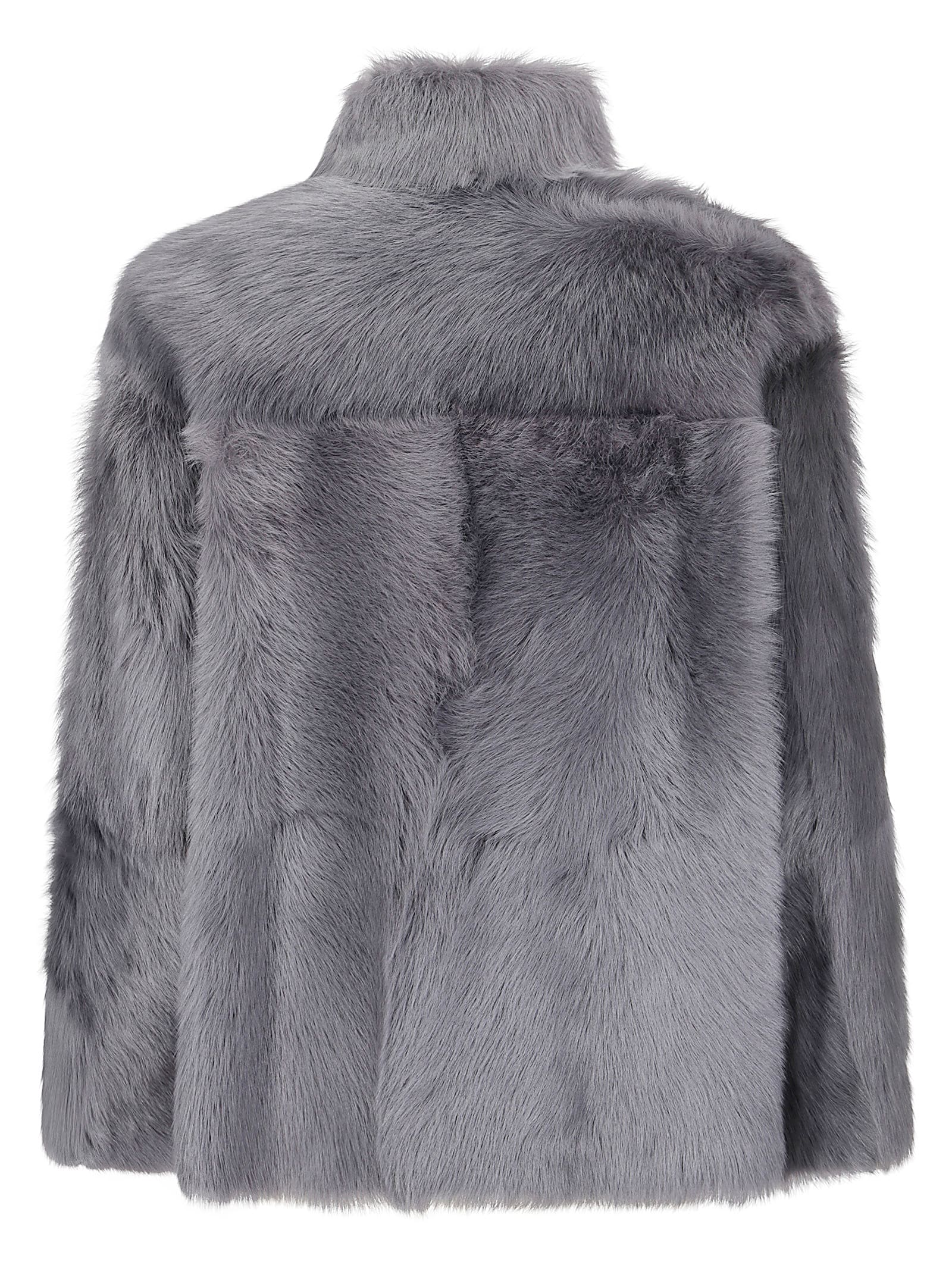 Desa 1972 Reversible Shearling Boxy Jacket In Gray