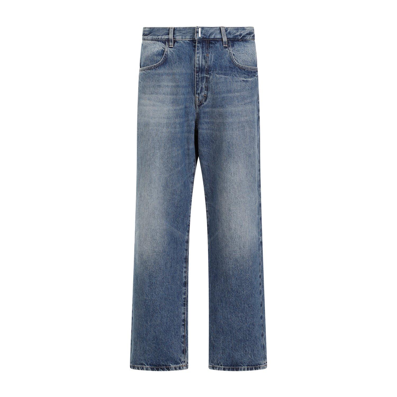 Shop Givenchy Logo Plaque Straight-leg Jeans In Blue