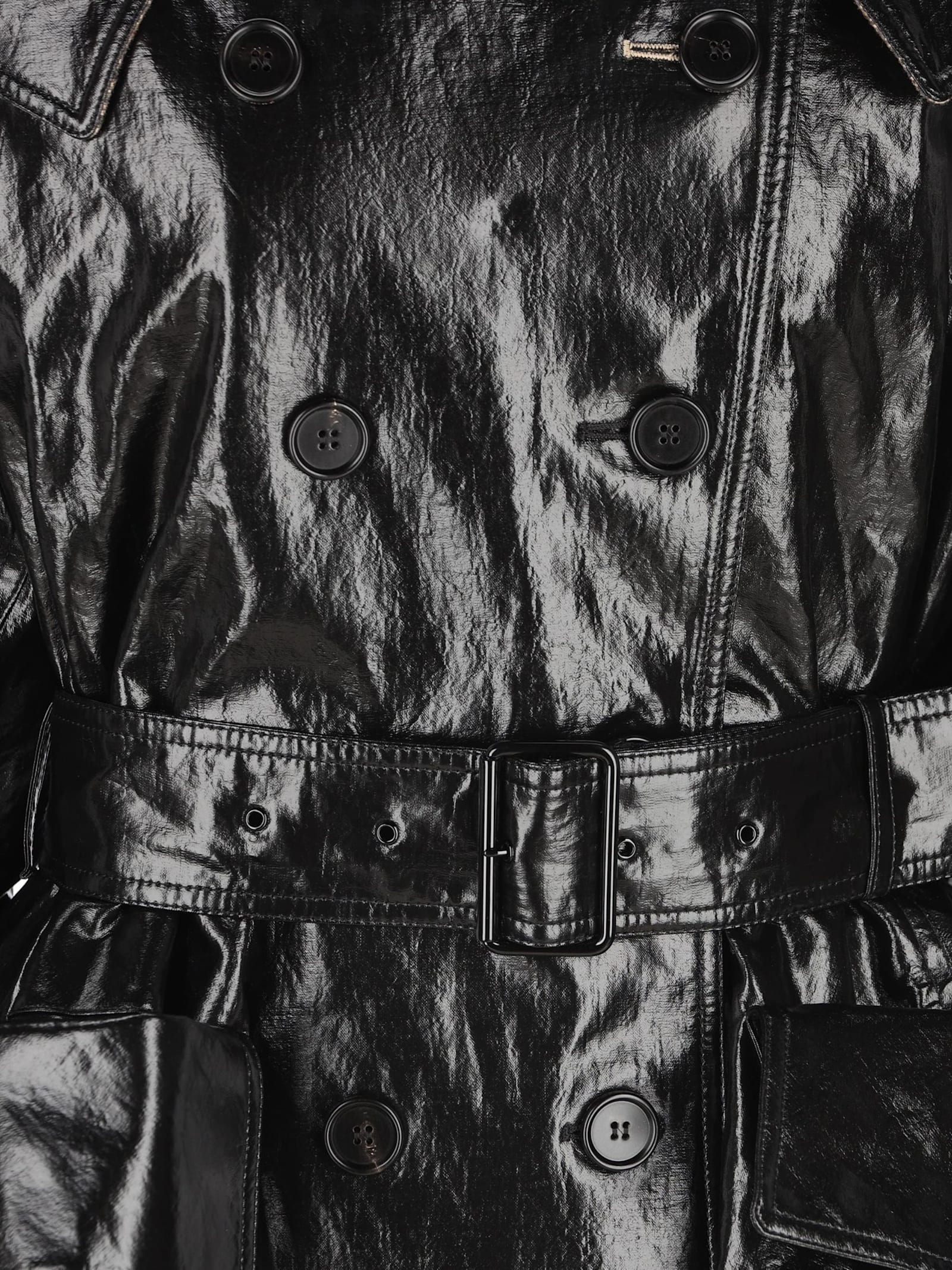 Chloé Belted Jacket In Shiny Coated Cotton In Black