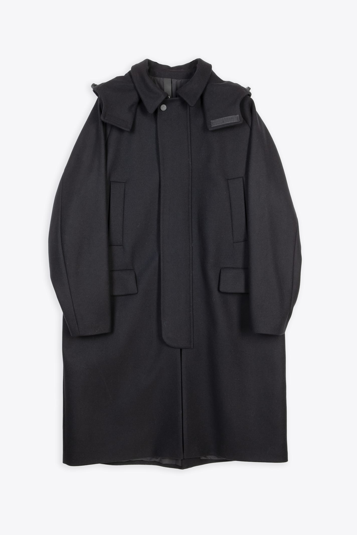 Coat Black wool hooded coat - Sogliano