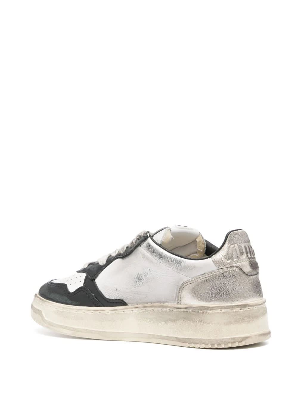 Shop Autry Super Vintage Medalist Low Sneakers In White, Silver And Black Leather