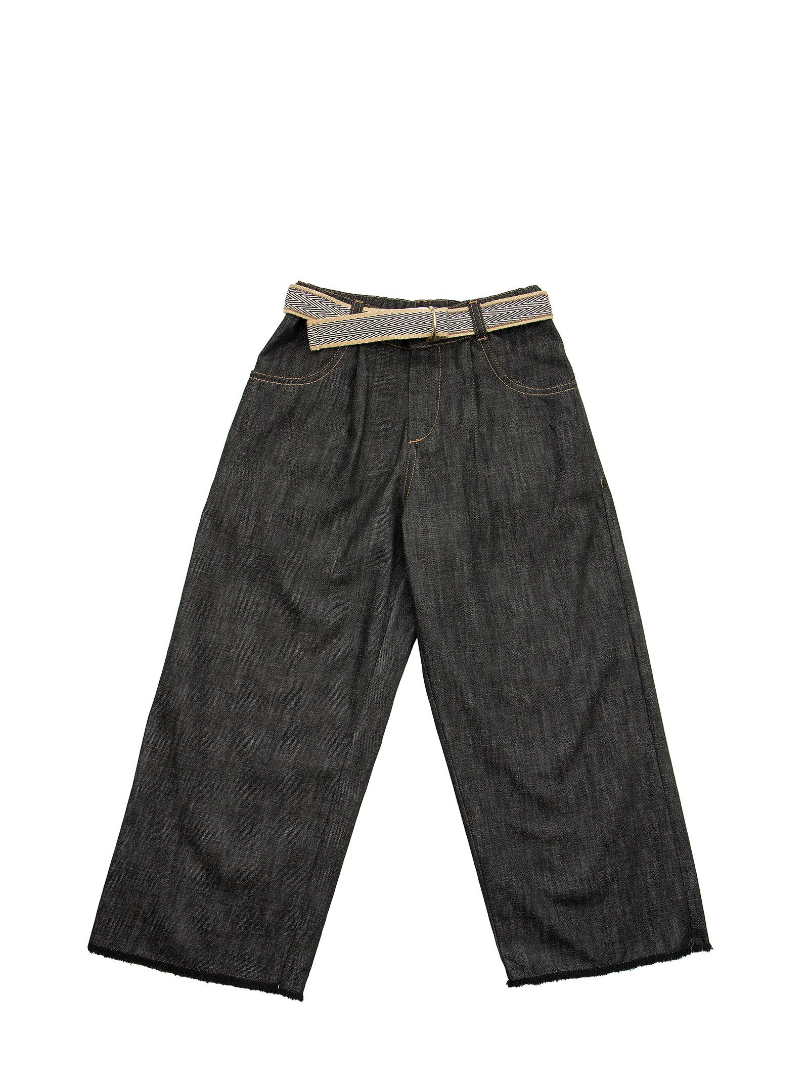 Brunello Cucinelli Dark Polished Denim Baggy Cropped Trousers With Belt And Monili