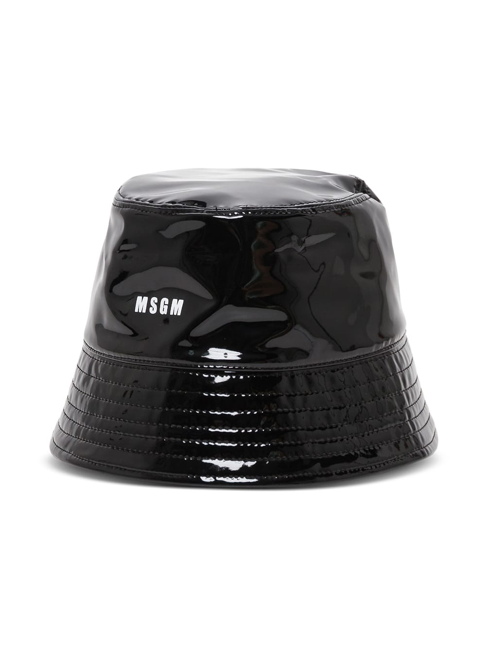 MSGM Black Patent Bucket Hat With Logo