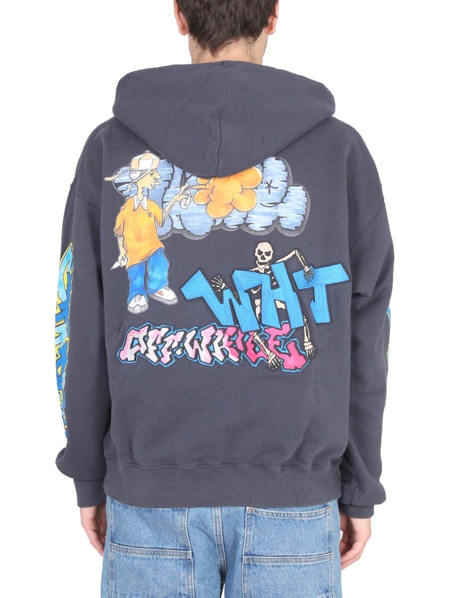 Shop Off-white Graphic Printed Drawstring Hoodie In Blue