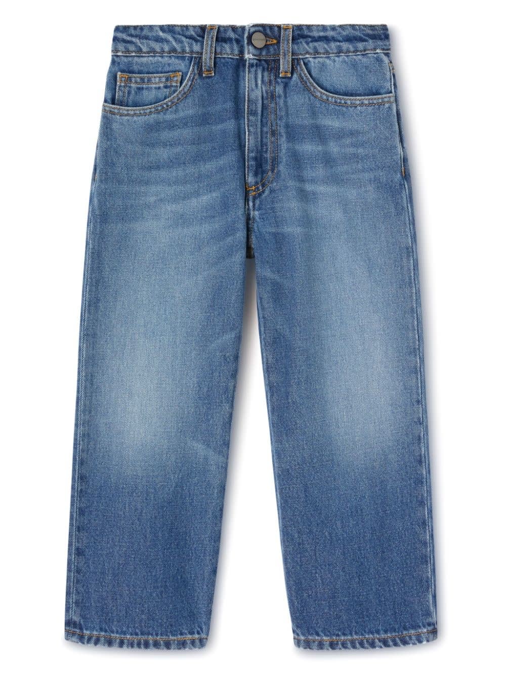 Palm Angels Blue Straight-leg Jeans With Curved Logo