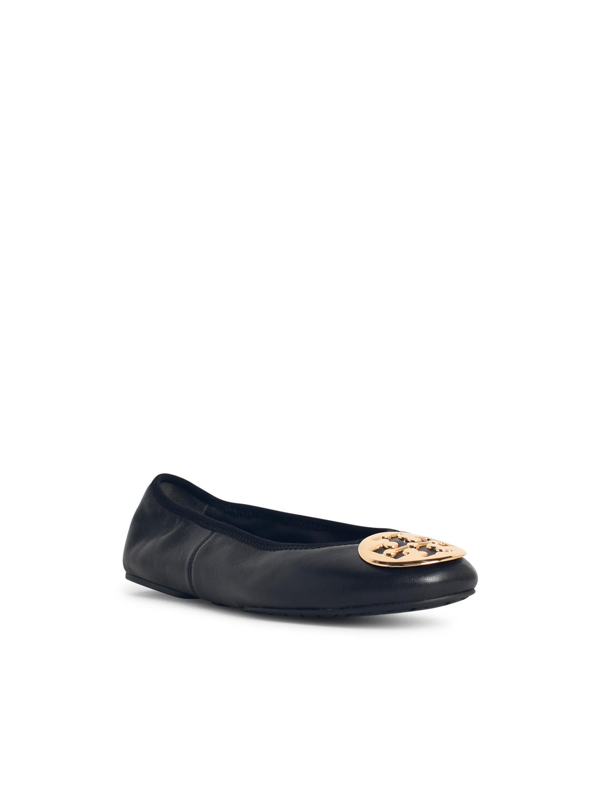 Tory Burch Logo-plaque Leather Ballet Flats In Black