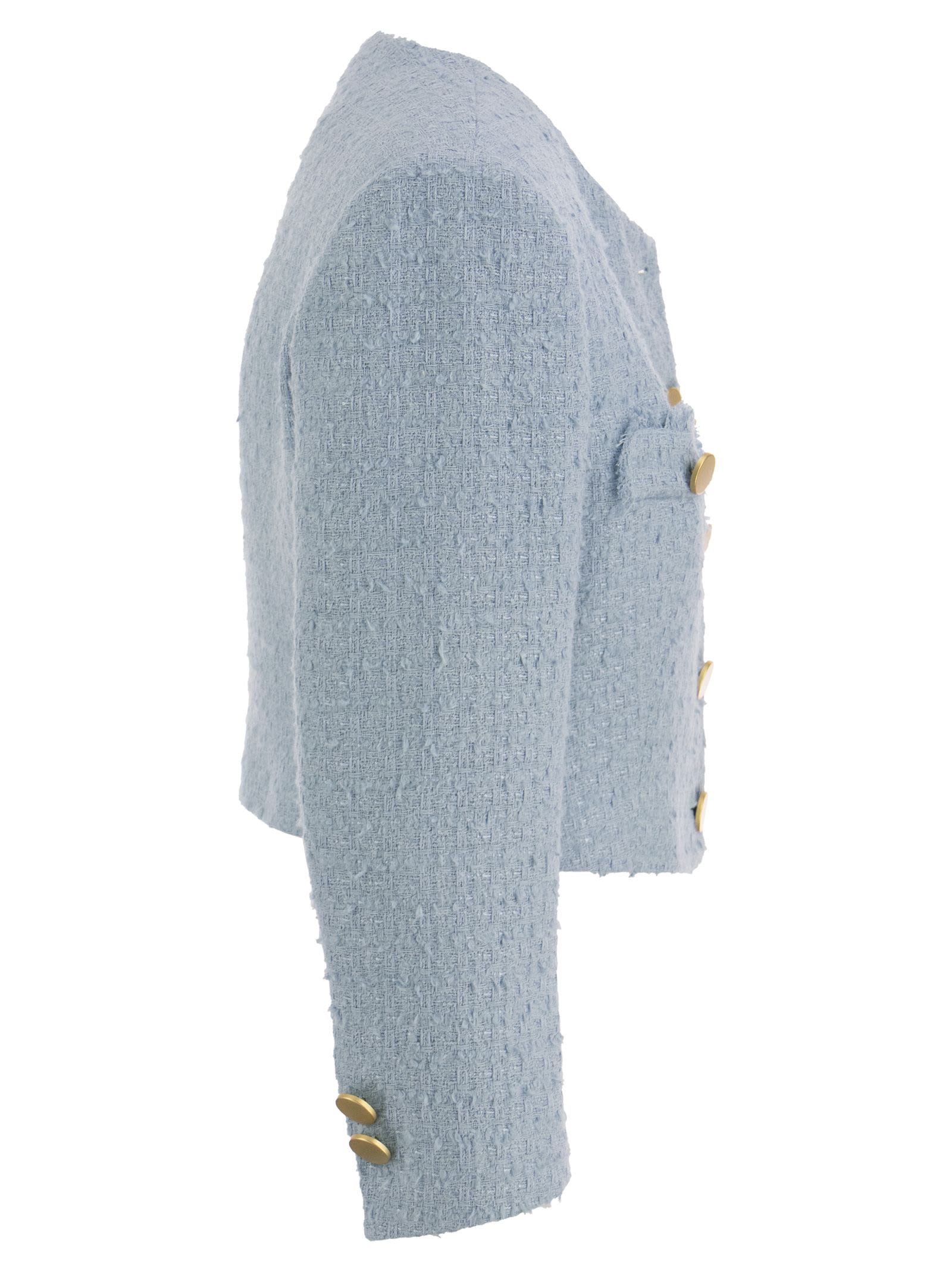 Shop Tagliatore Rosy - Cropped Tweed Jacket In Light Blue