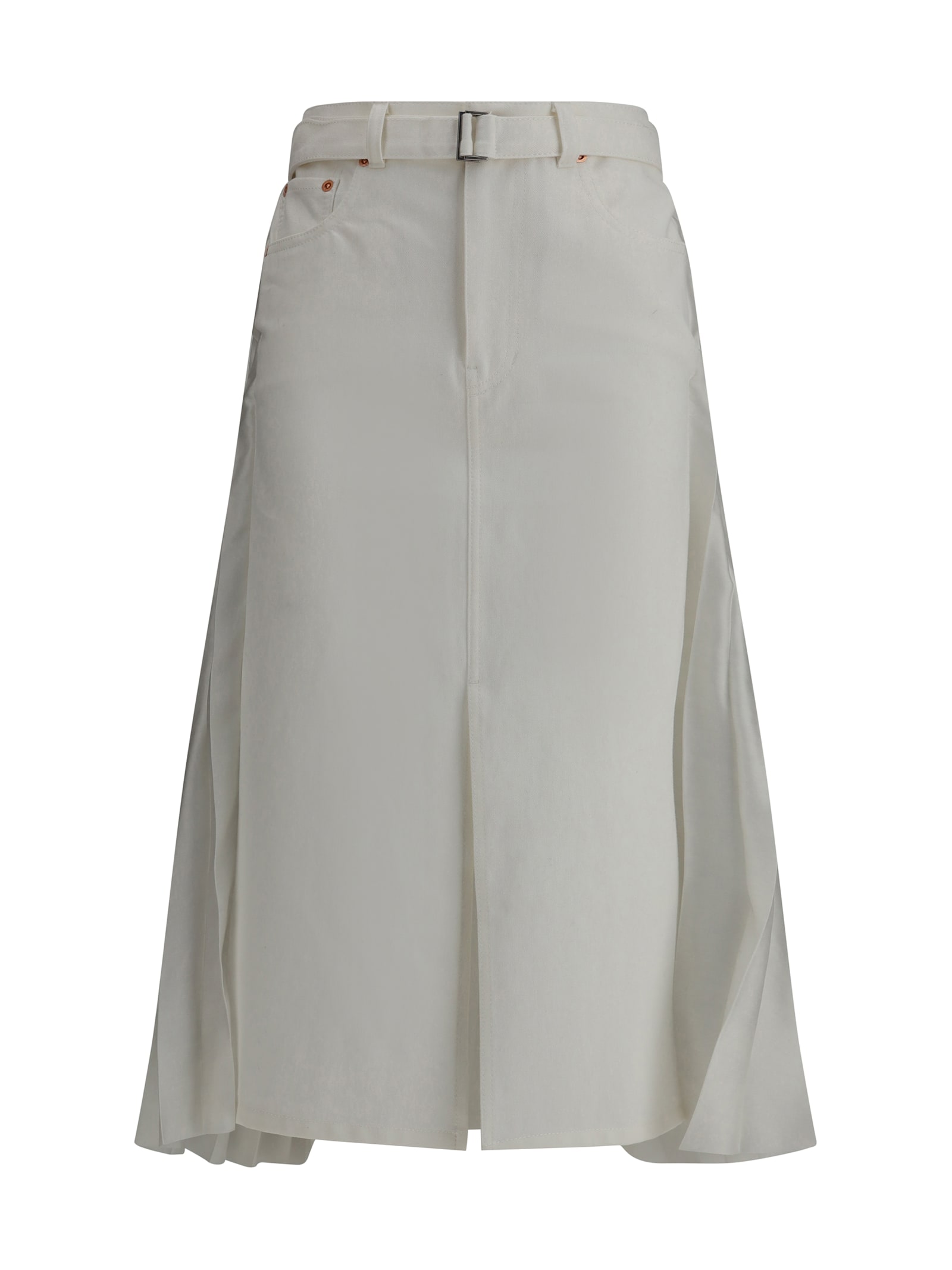 Denim Plissè Midi Skirt