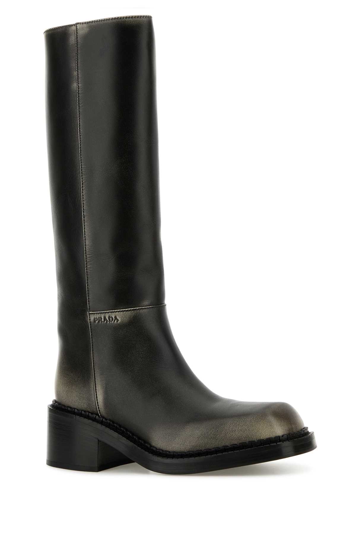 Shop Prada Black Leather Boots In Nero