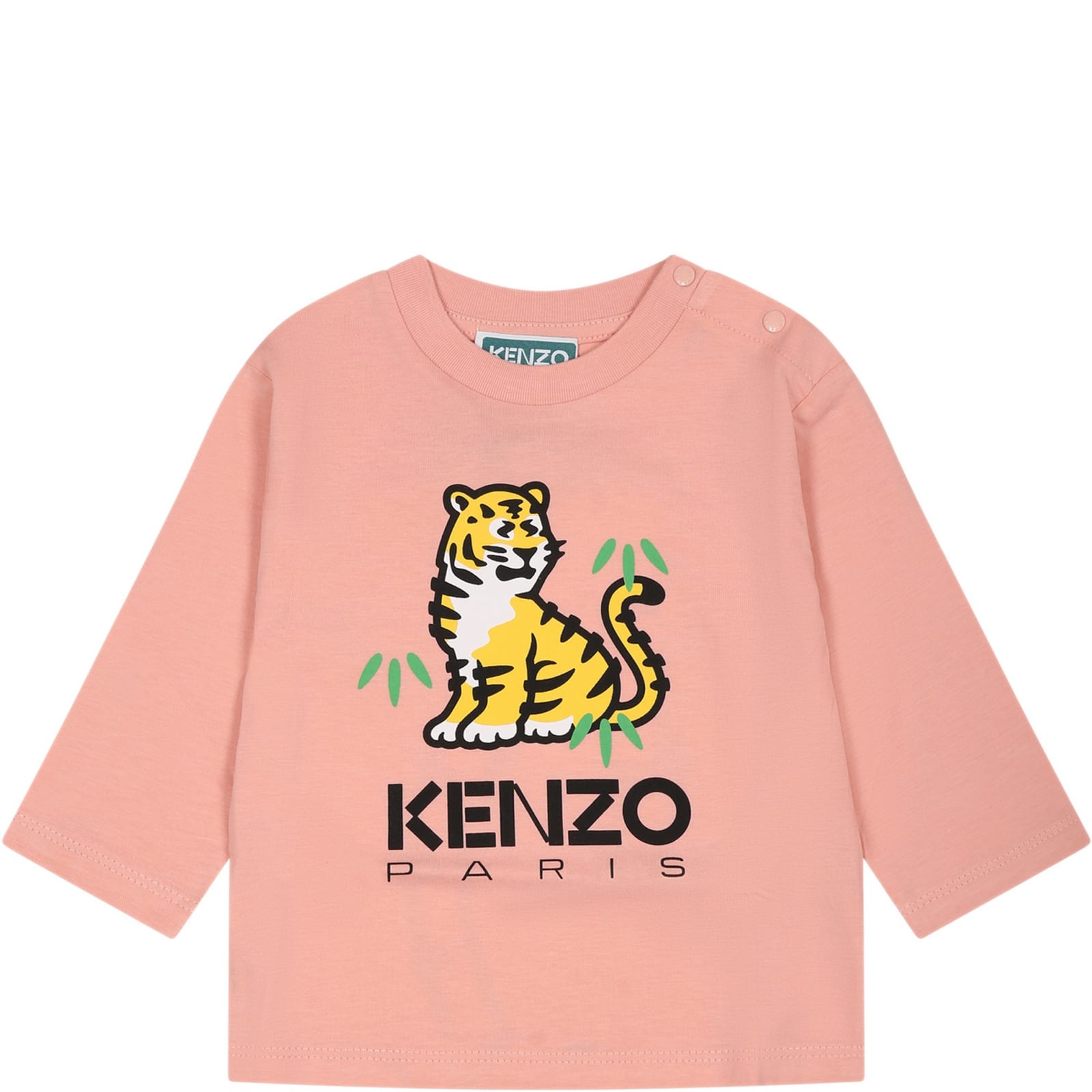 KENZO PINK T-SHIRT FOR BABY GIRL WITH TIGER AN DLOGO
