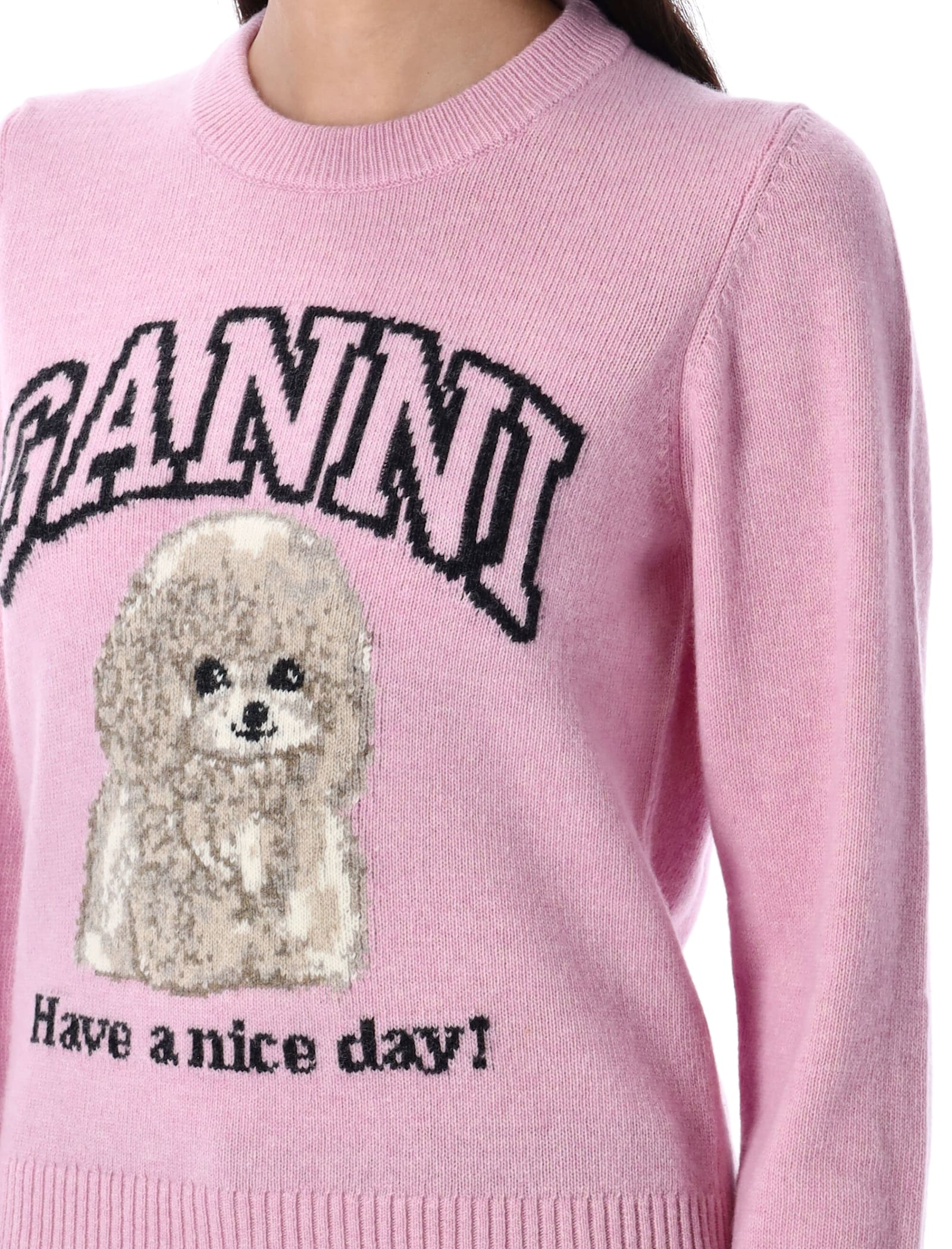 Ganni Poodle Pink Crewneck Jumper In Pink
