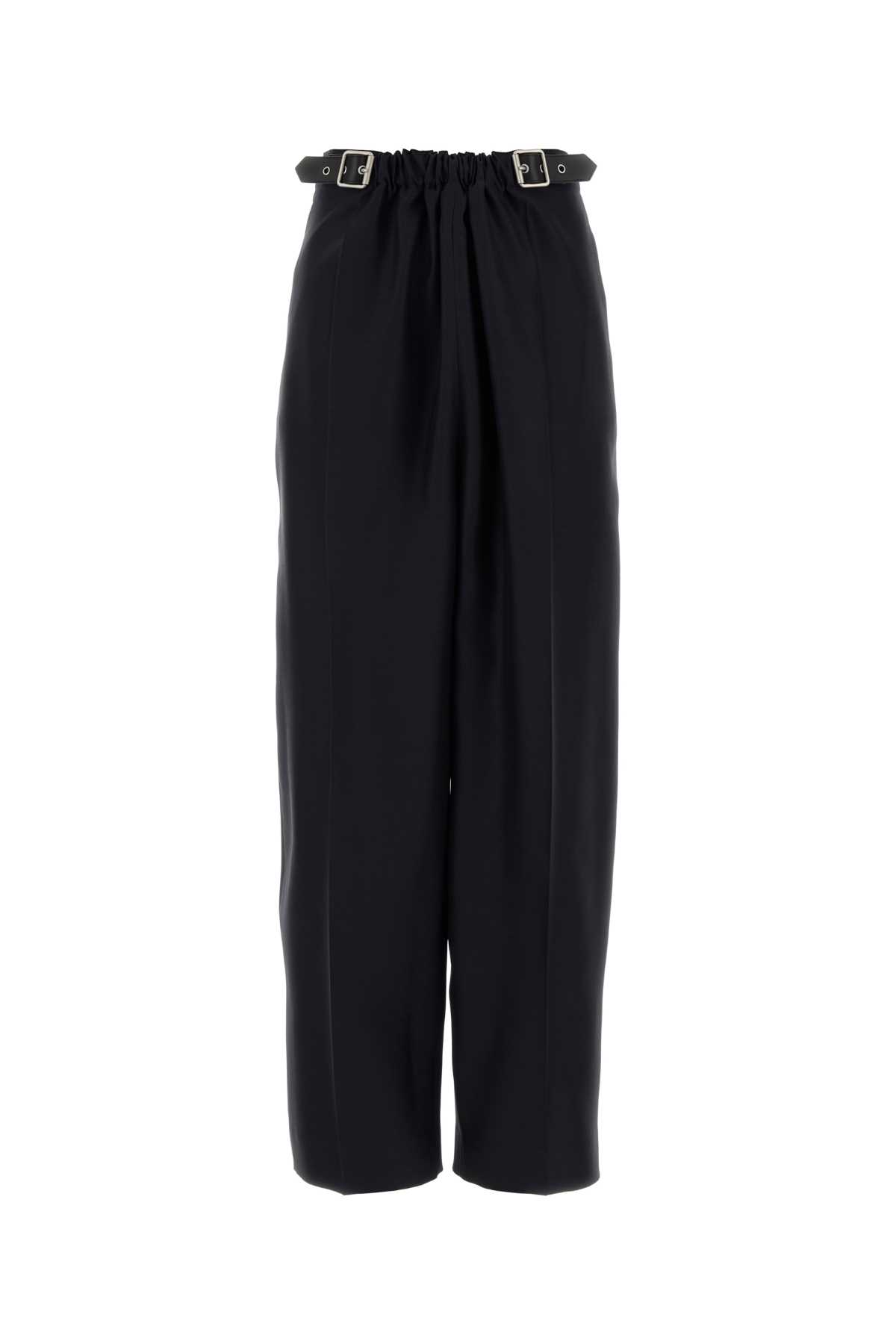 Loewe Navy Blue Wool Blend Wide-leg Pant In Black