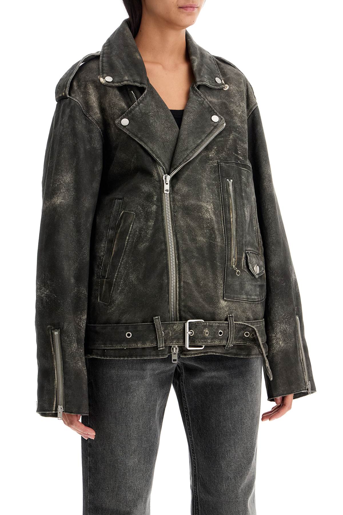 Shop Haikure Lees Faux Leather Biker Jacket With In Leather Print (grey)