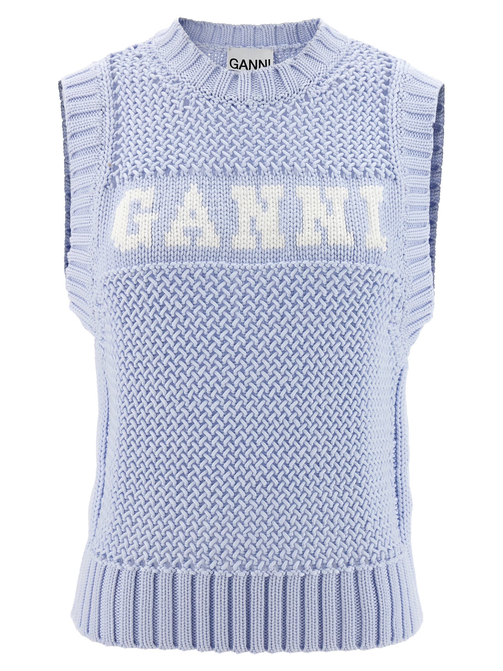 Shop Ganni Logo Vest In Light Blue