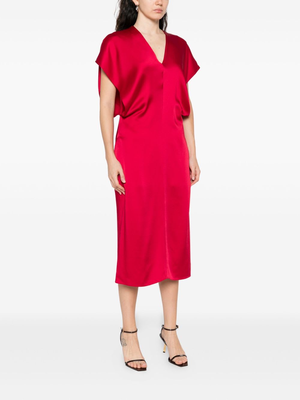 Stella Mccartney Stella Mc Cartney Satin V Necked Midi Dress In Red