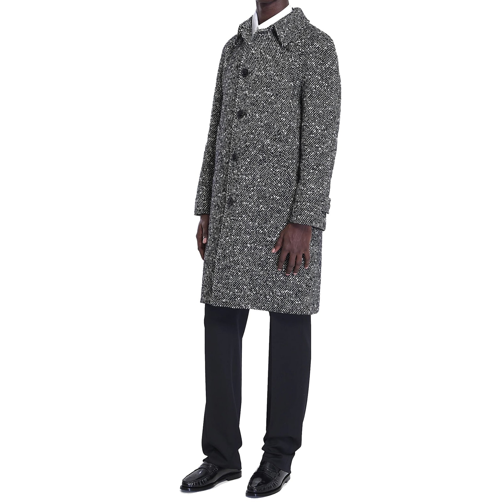 Celine Camden Wool Tweed Coat With Button Closure And Side Pockets In Multi