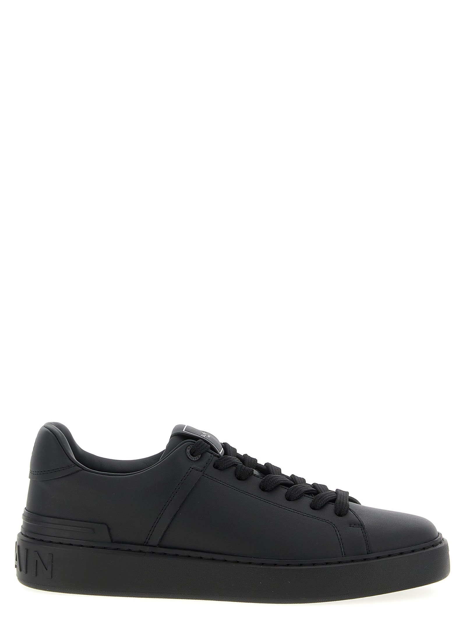 Balmain Black Low Top Sneakers With Logo In Leather In Black