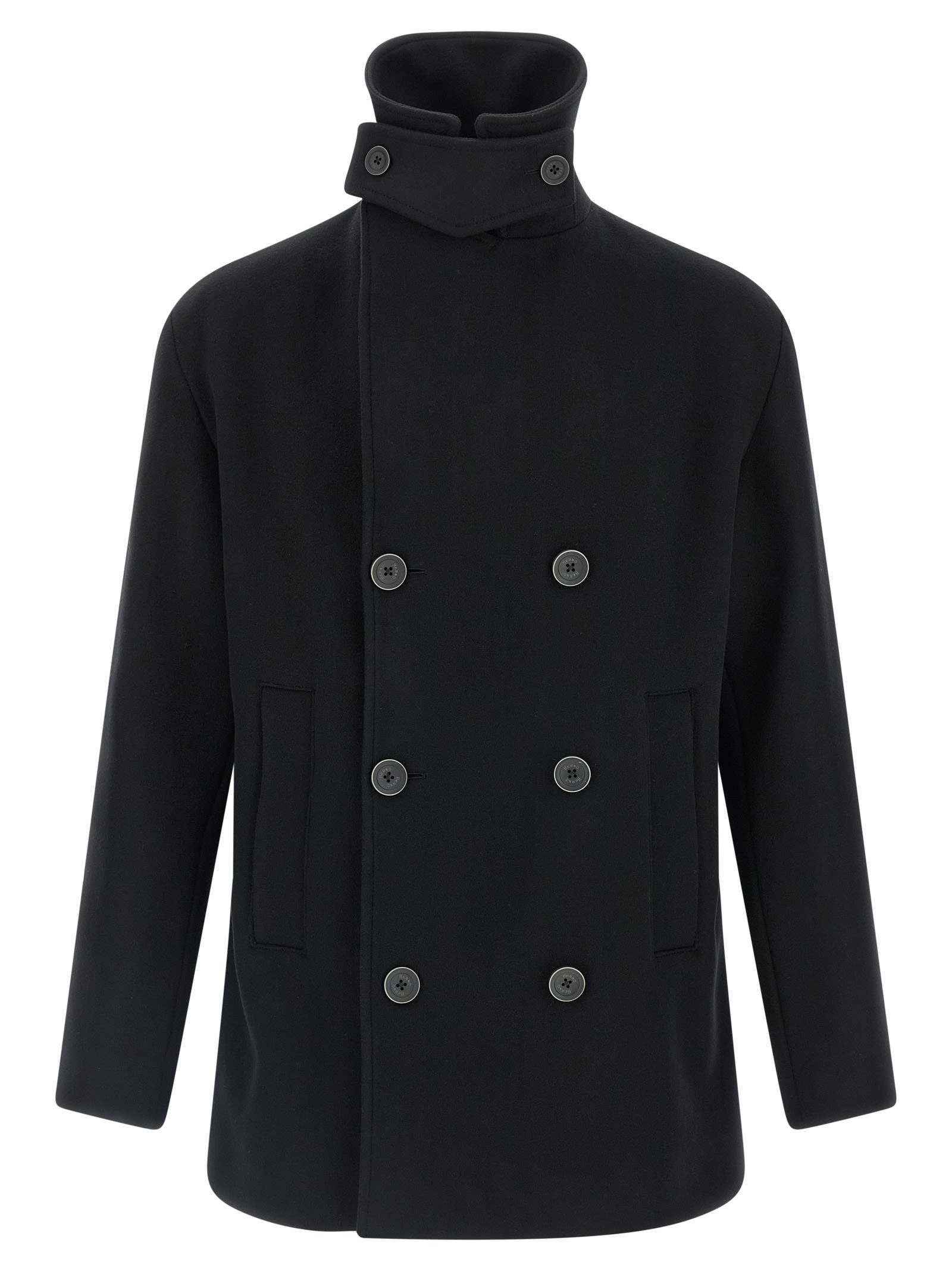 Herno Double-breasted Wool Coat Side Pockets In Black