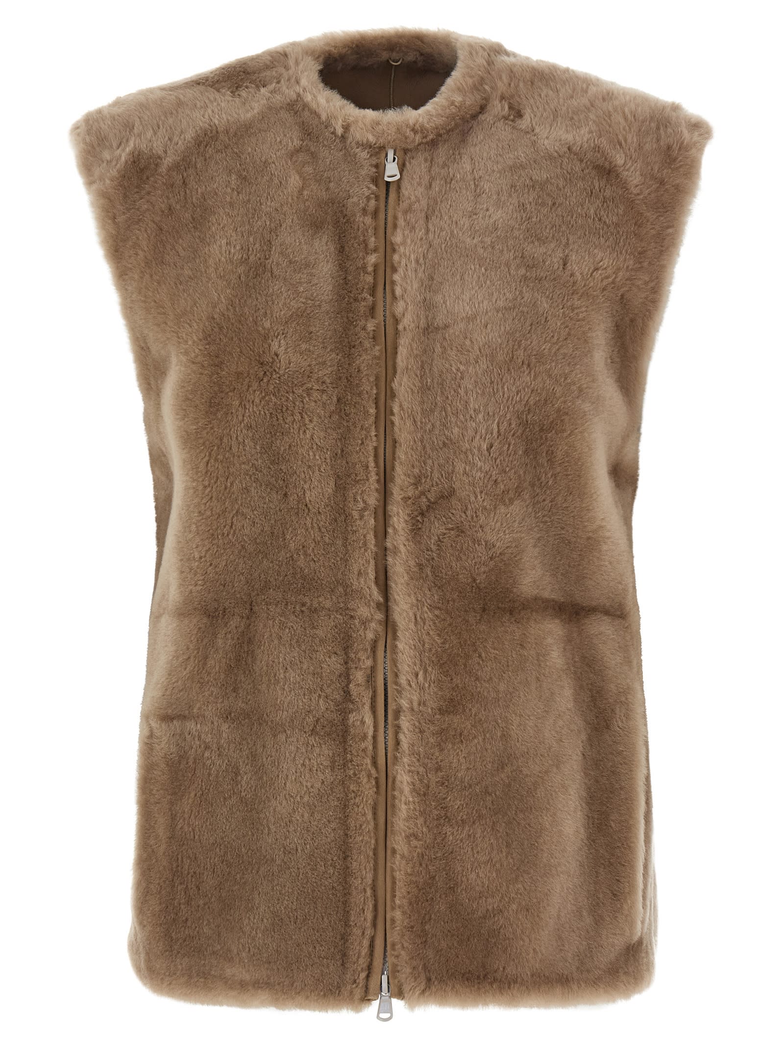 Brunello Cucinelli Sheepskin Insert Jacket In Sand
