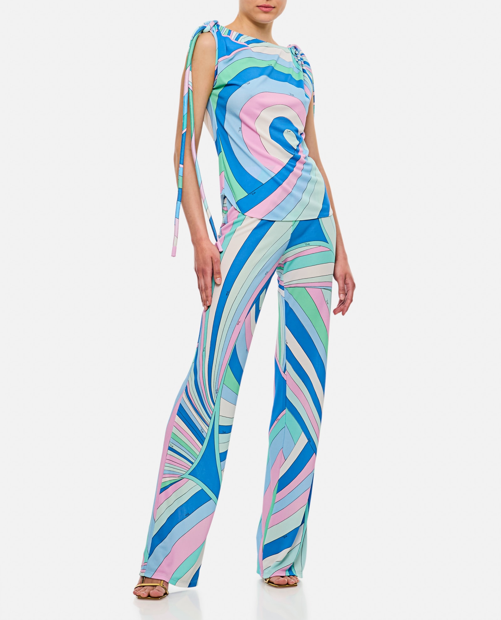Pucci Jersey And Crepe Sleeveless Top In Blue