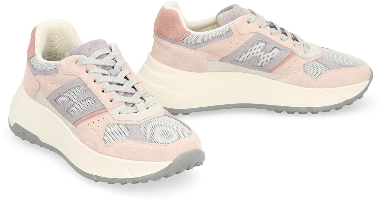 Hogan Suede And Mesh Sneakers With Iconic Logo In Pink
