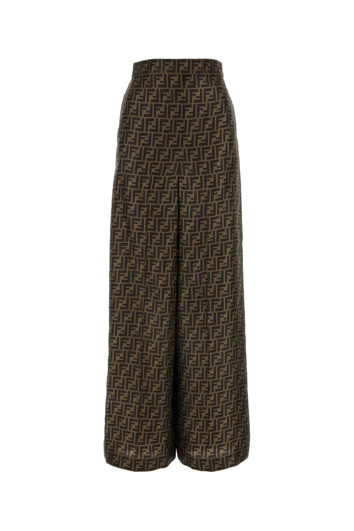 Fendi Ff Silk Wide-leg Trousers In Brown