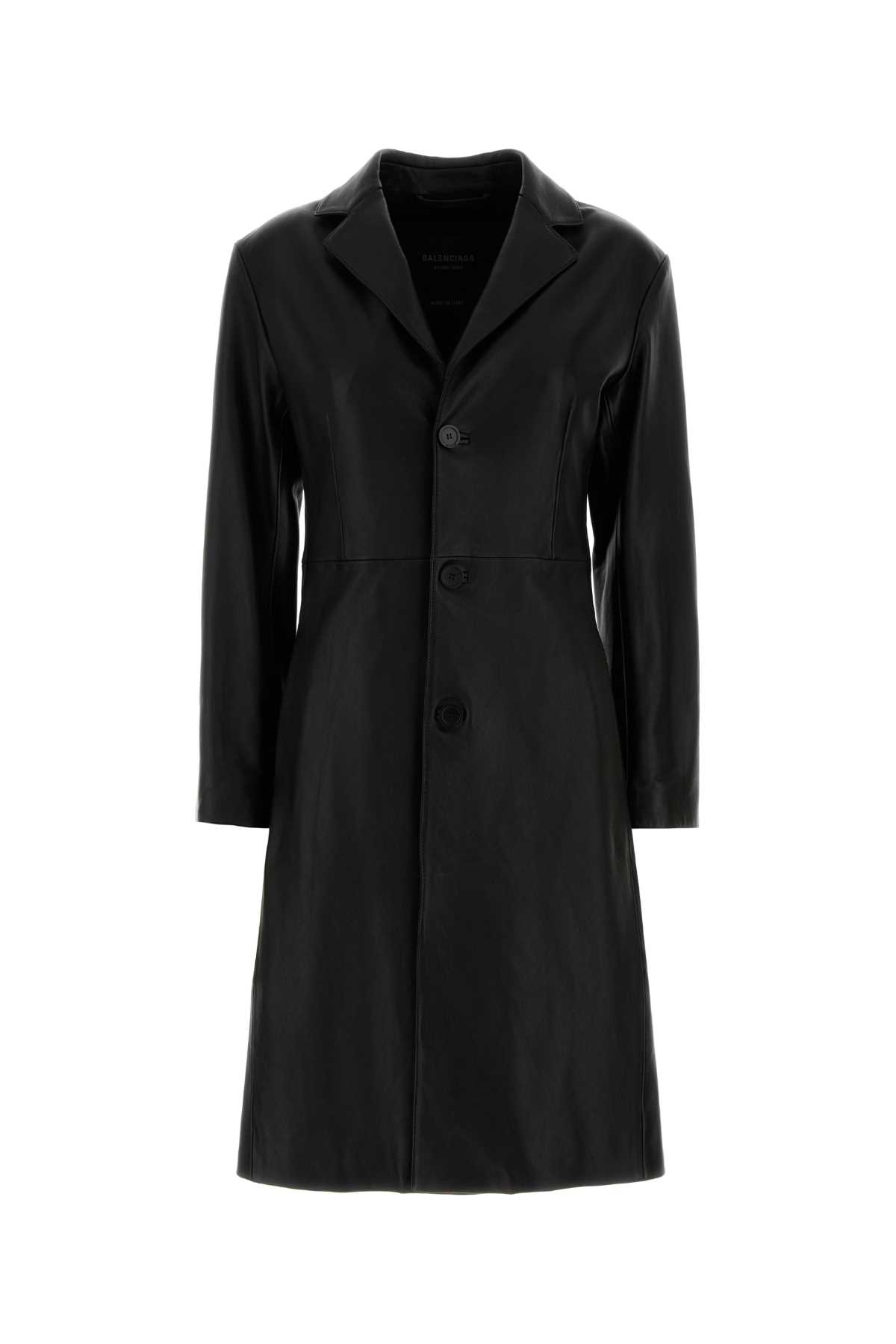 Balenciaga Tailored Leather Coat Featuring Notched Lapels In Black