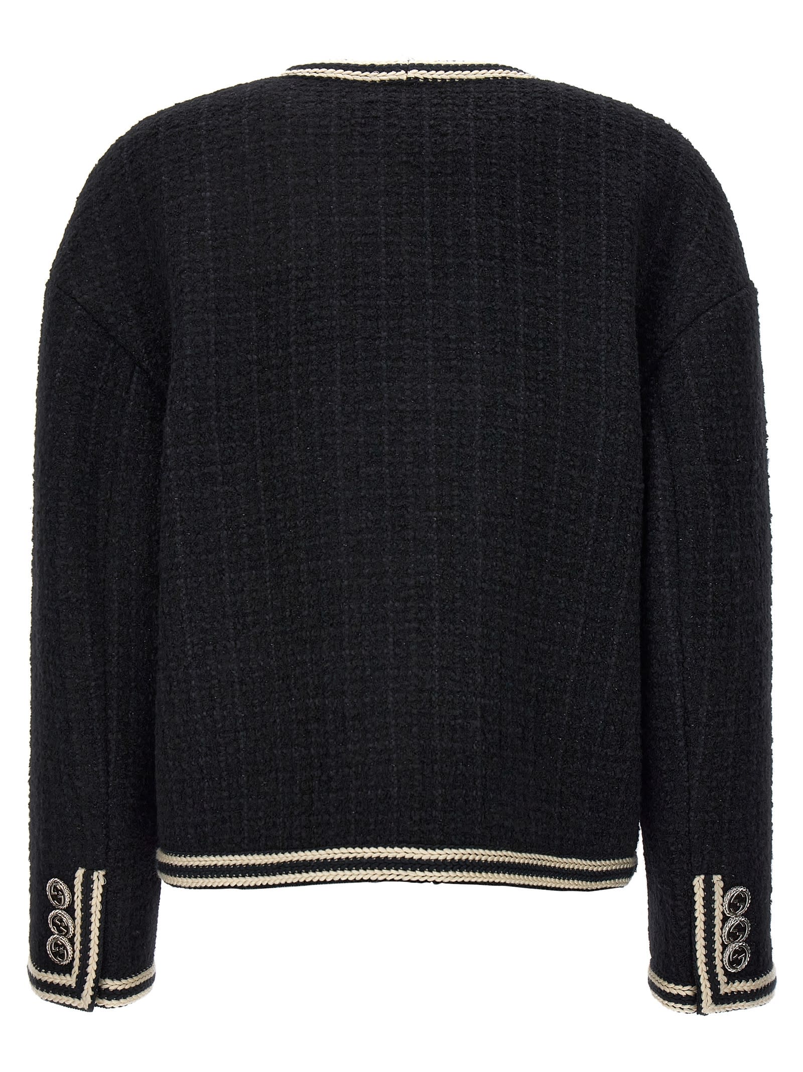 Shop Gucci Interlocking G Pin Tweed Jacket In White/black