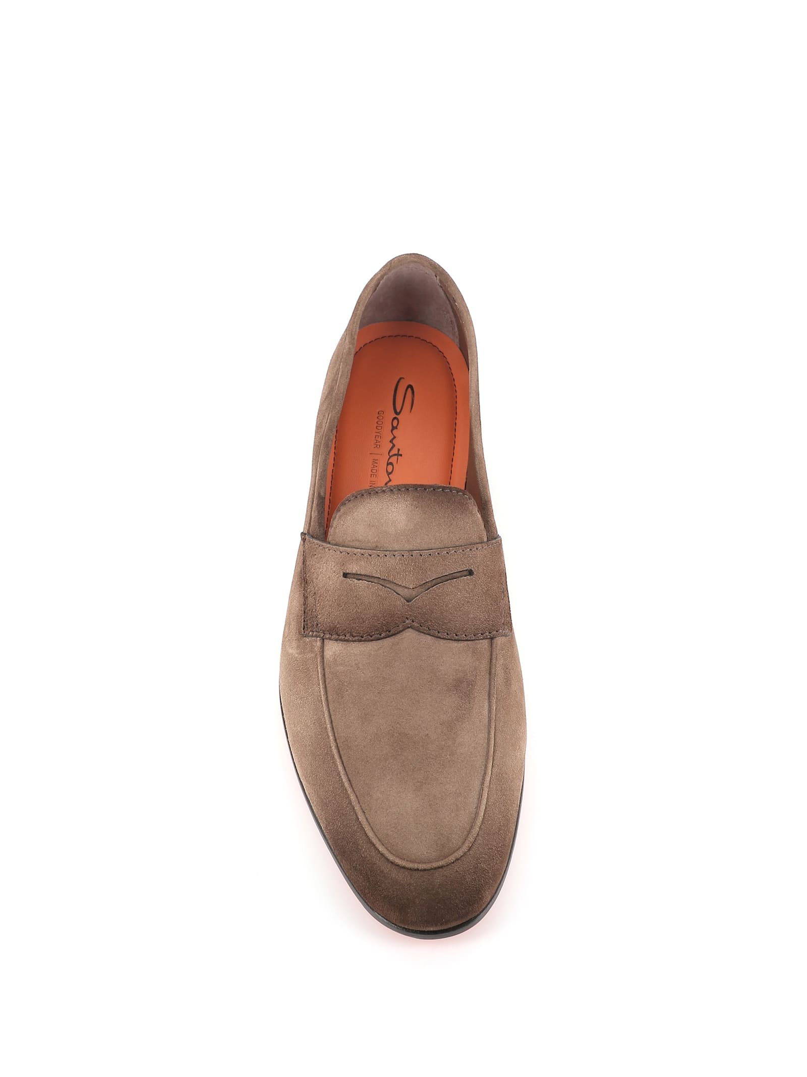 Santoni Leather Moccasin Shoes In Beige