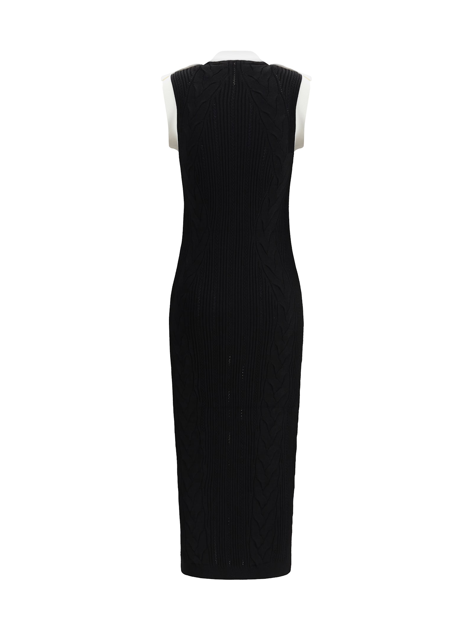 Balmain Sleeveless Torsade Knit Long Dress In Black