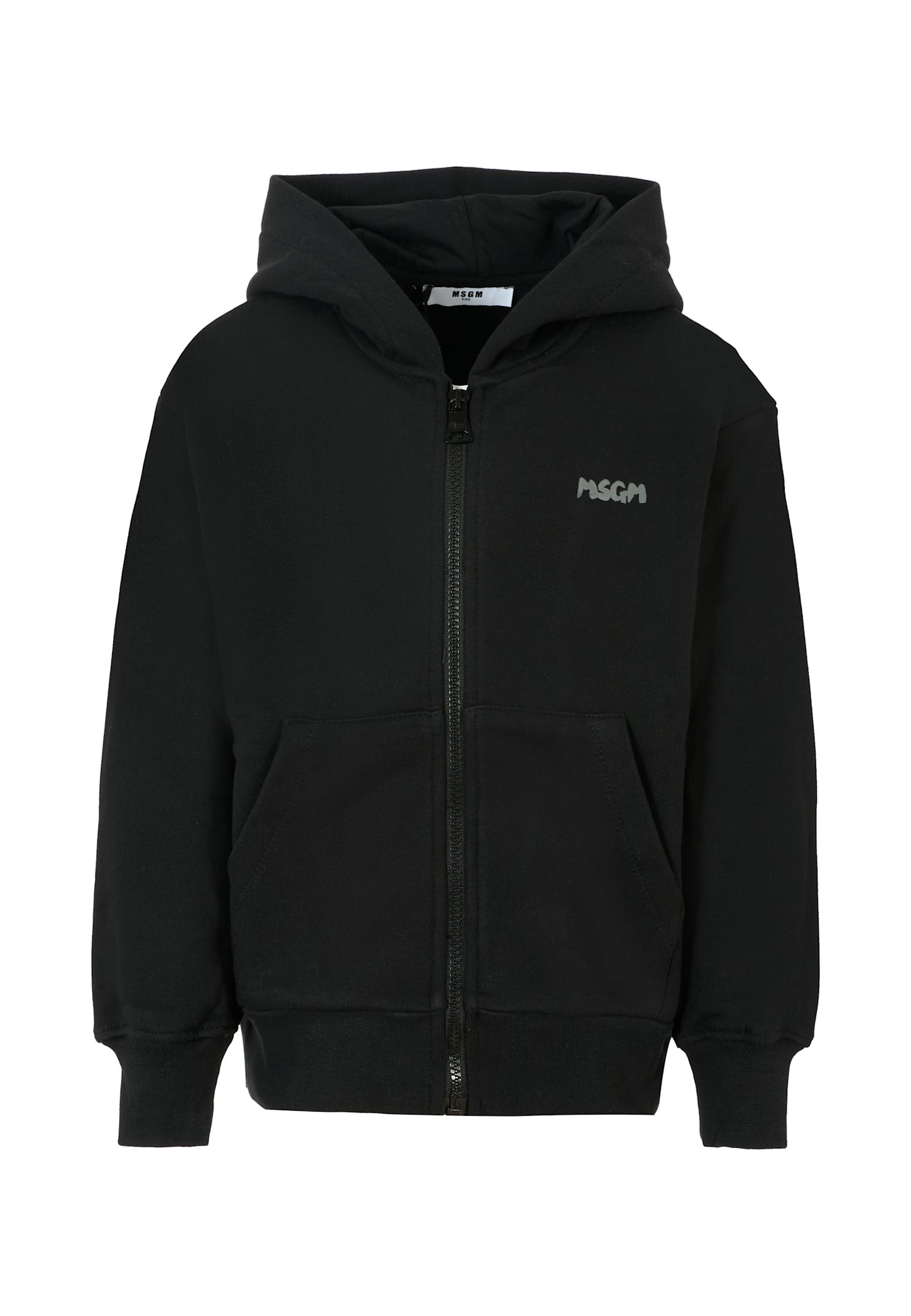 Msgm Black Sweatshirt For Kids With Gray Logo In Black