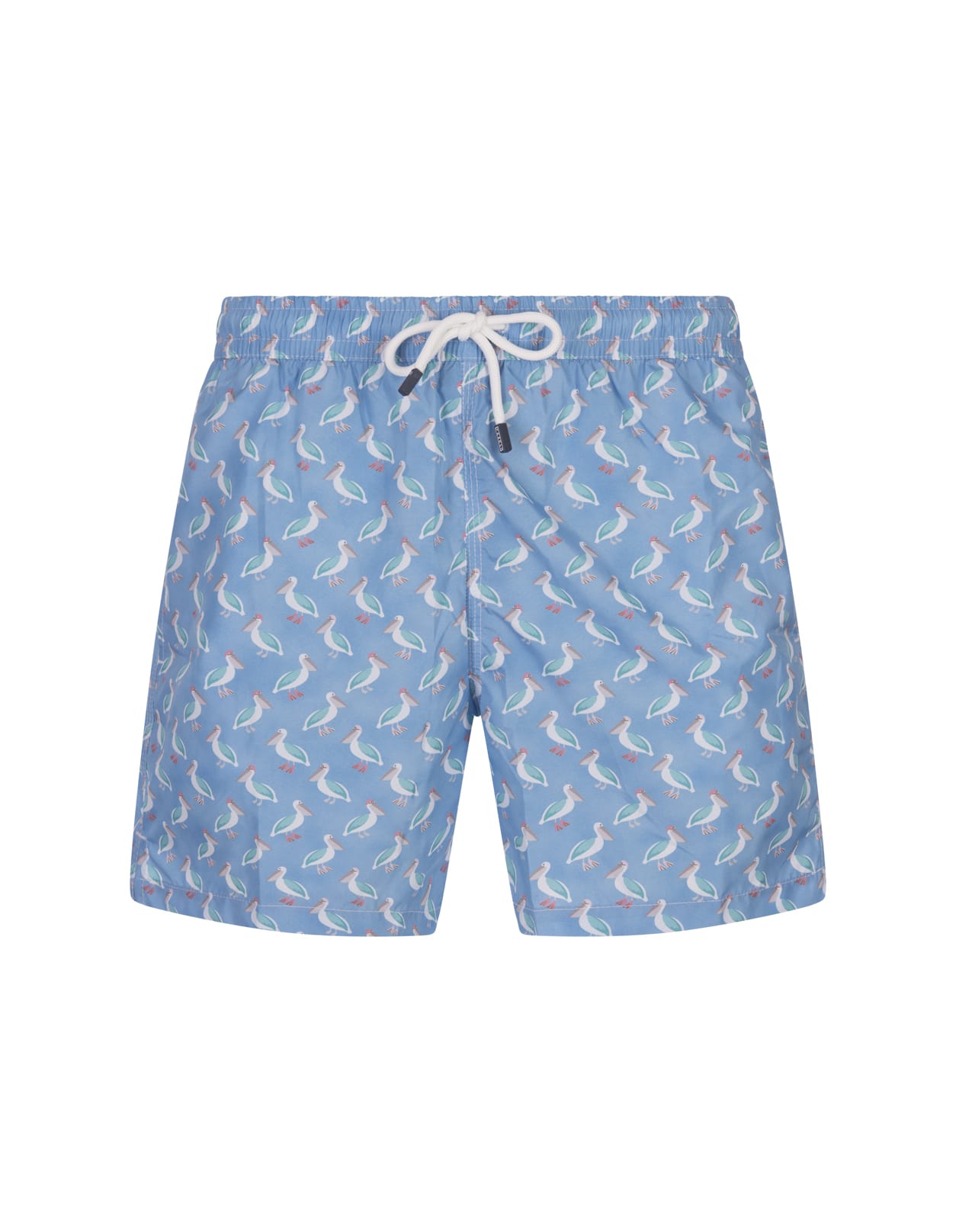 Light Blue Swim Shorts With Pelican Pattern