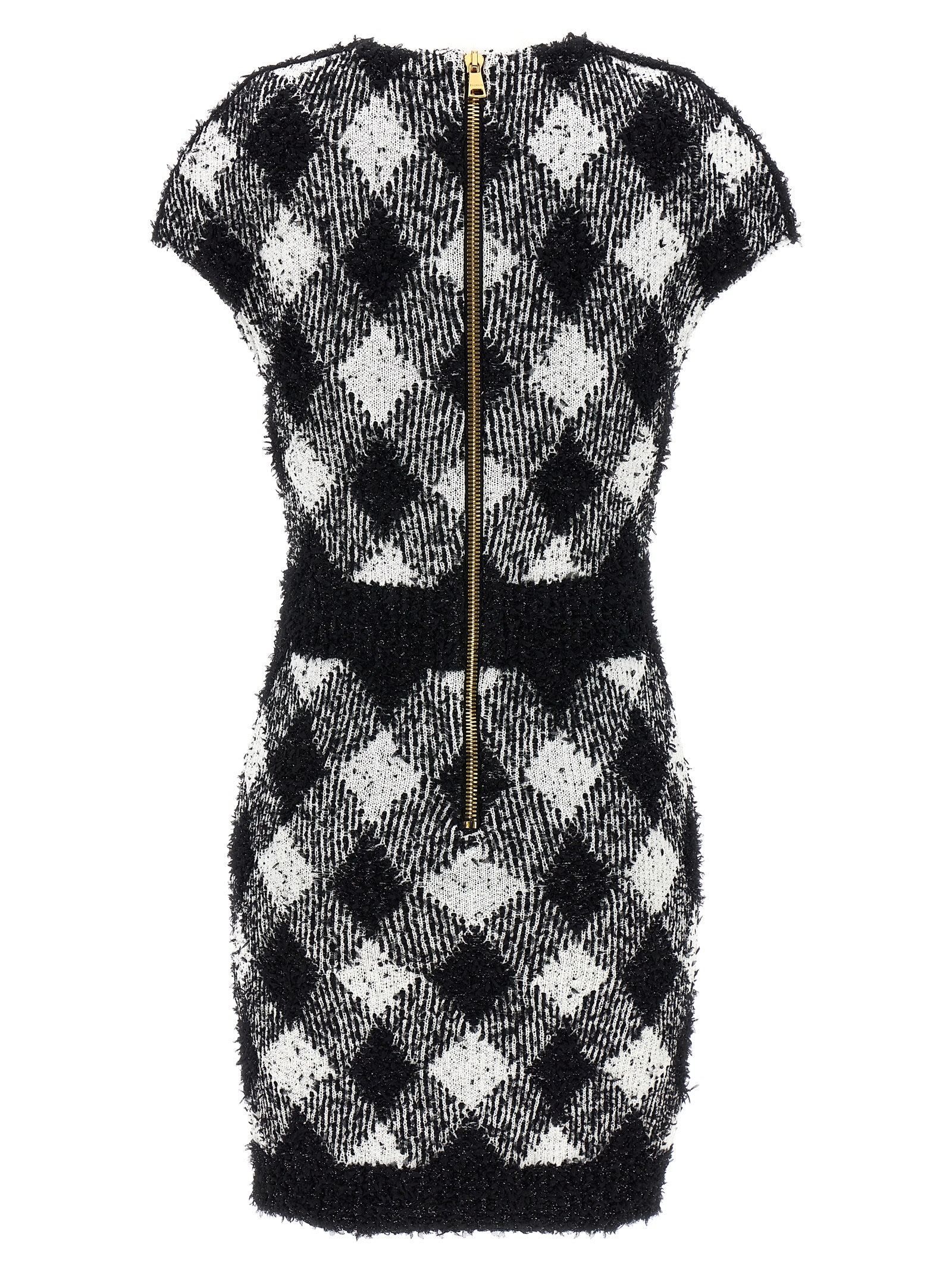 Shop Balmain Vichy Tweed Dress In White/black