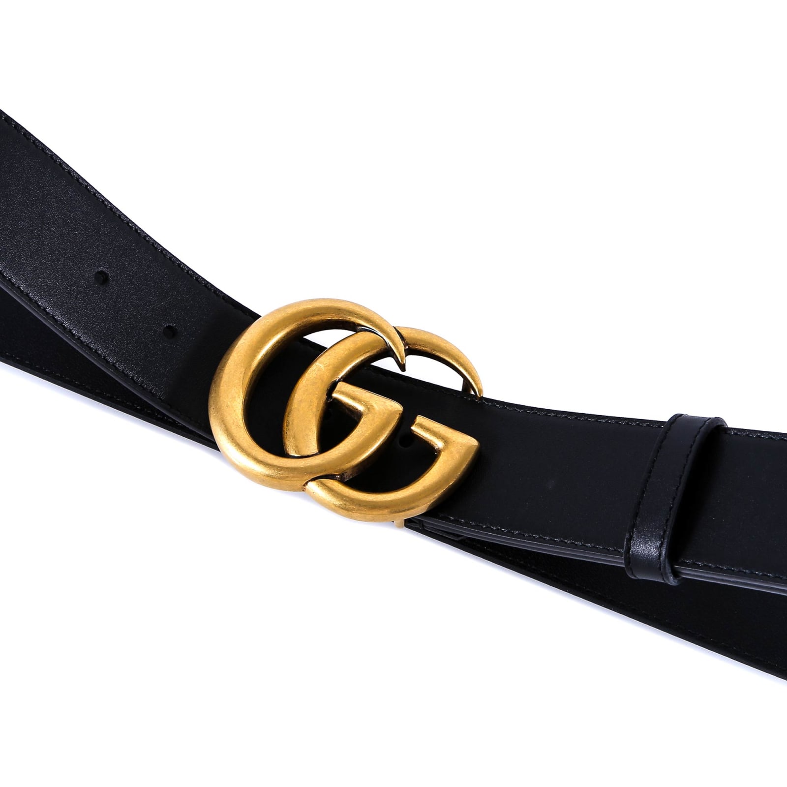 Gucci Glossy Finish Regular Belt With Bold Double G Buckle In Black