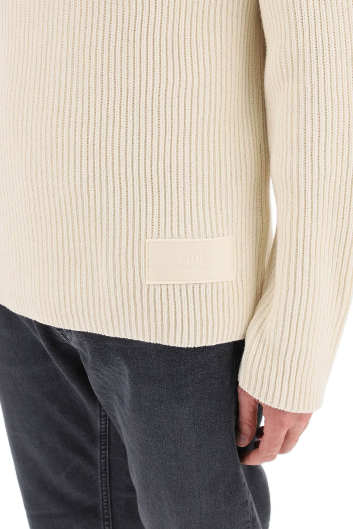 Shop Ami Alexandre Mattiussi Cotton-wool Crewneck Sweater In Ivory (white)