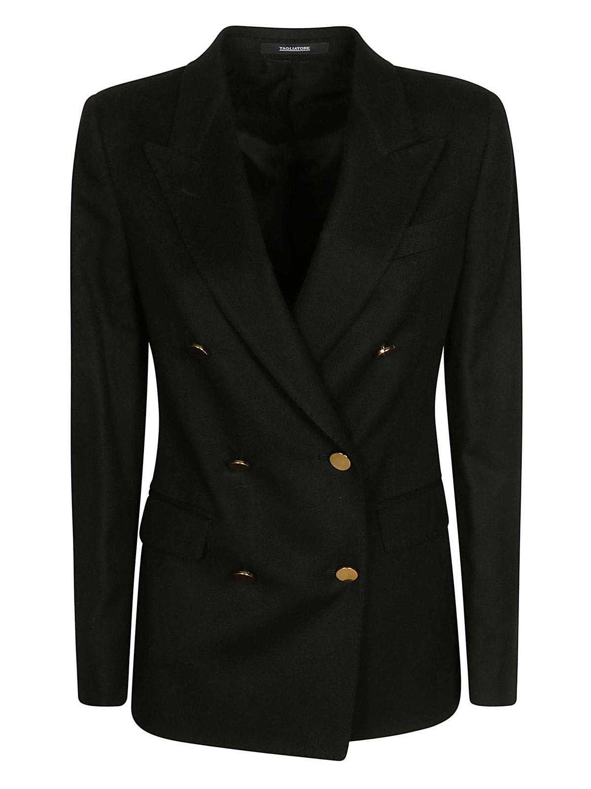 Shop Tagliatore Peak-lapels Double-breasted Blazer In Nero