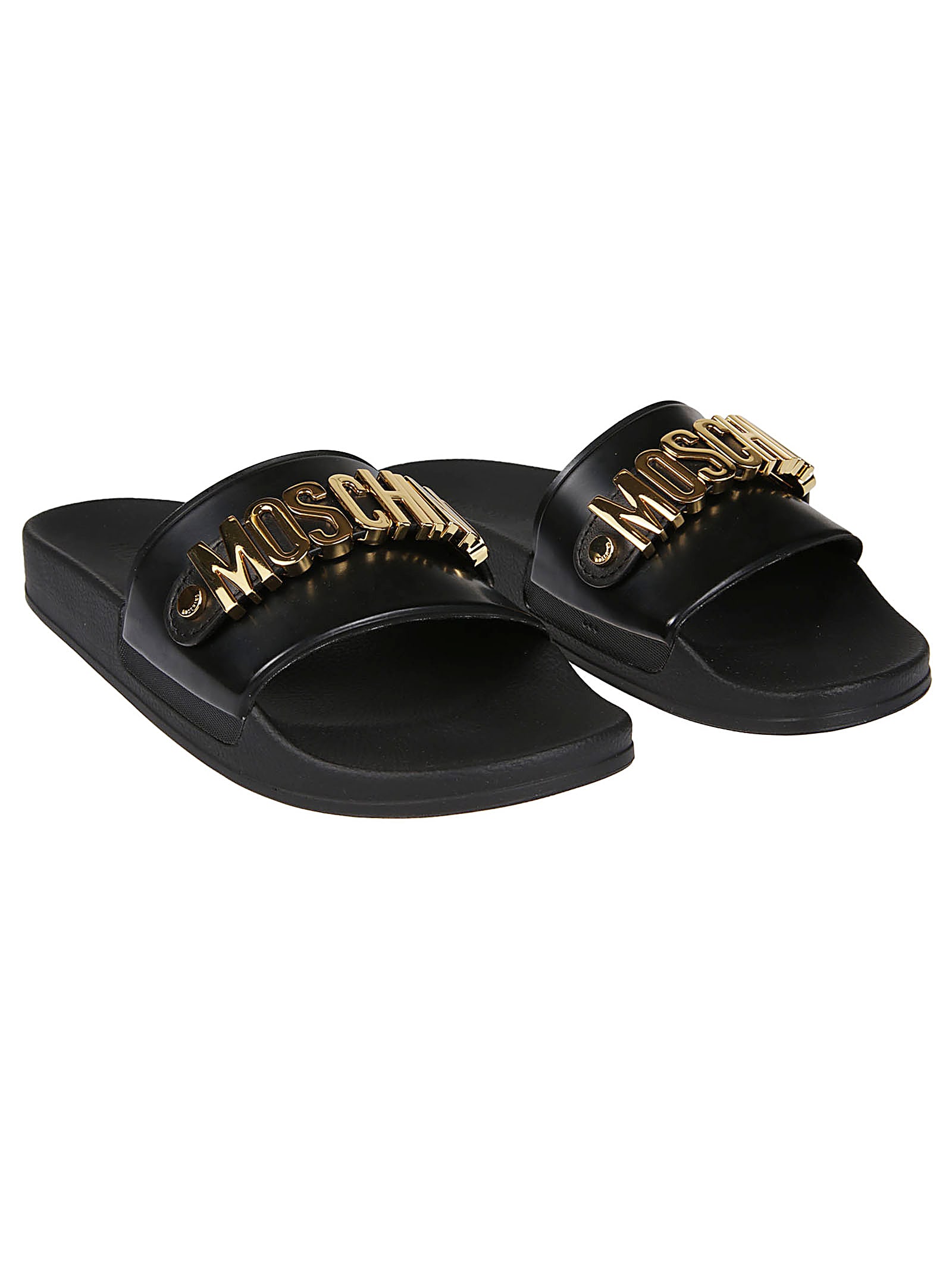 Shop Moschino Pool25 Sliders In Nero/oro