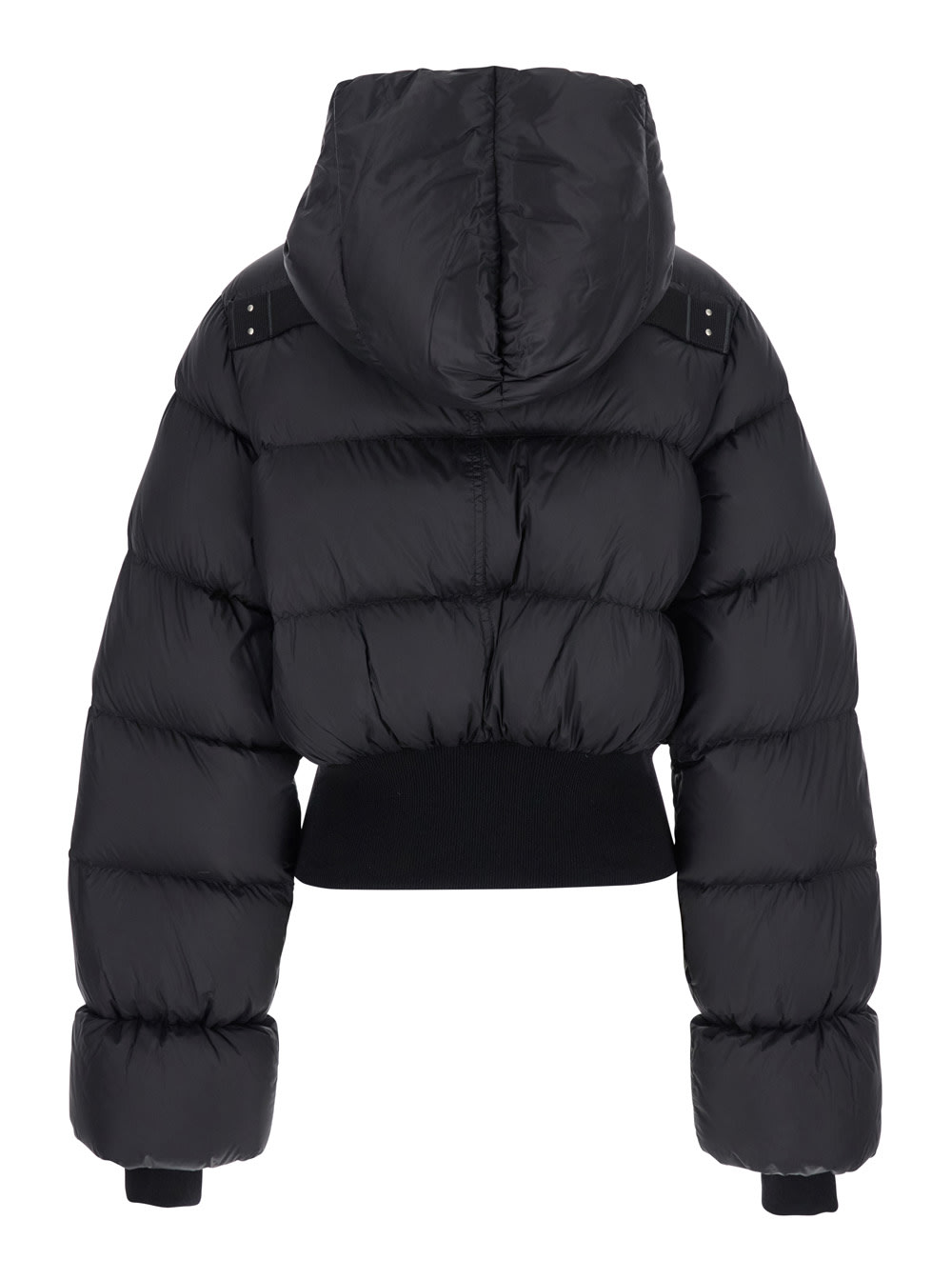 Rick Owens Black Down Jacket With Crop Design And Fixed Hood In Tech Fabric Woman In Black