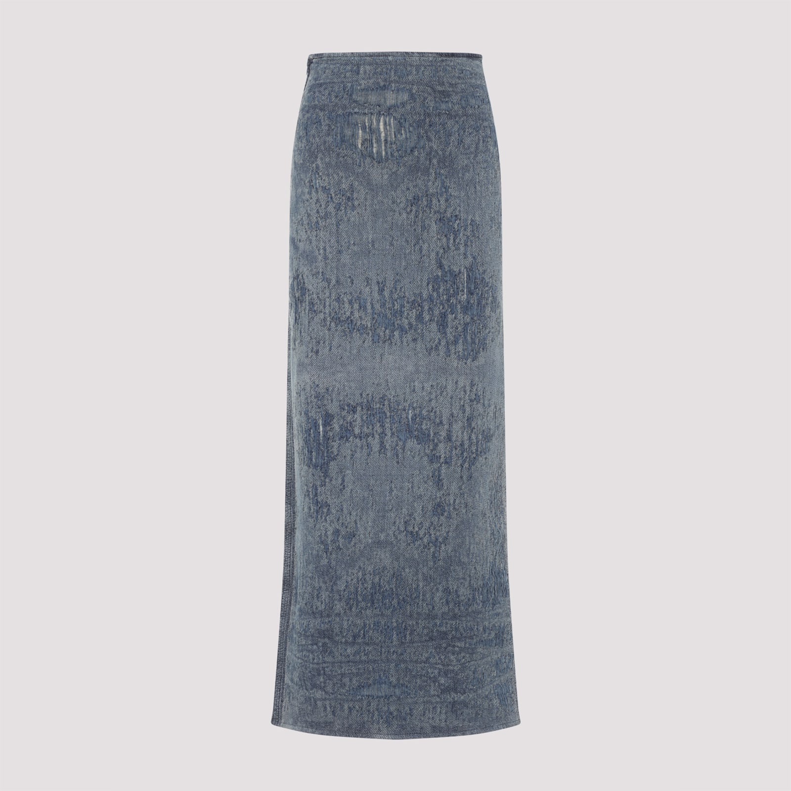 Diesel Faded Blue Denim Maxi Skirt With Side Slit In Blue