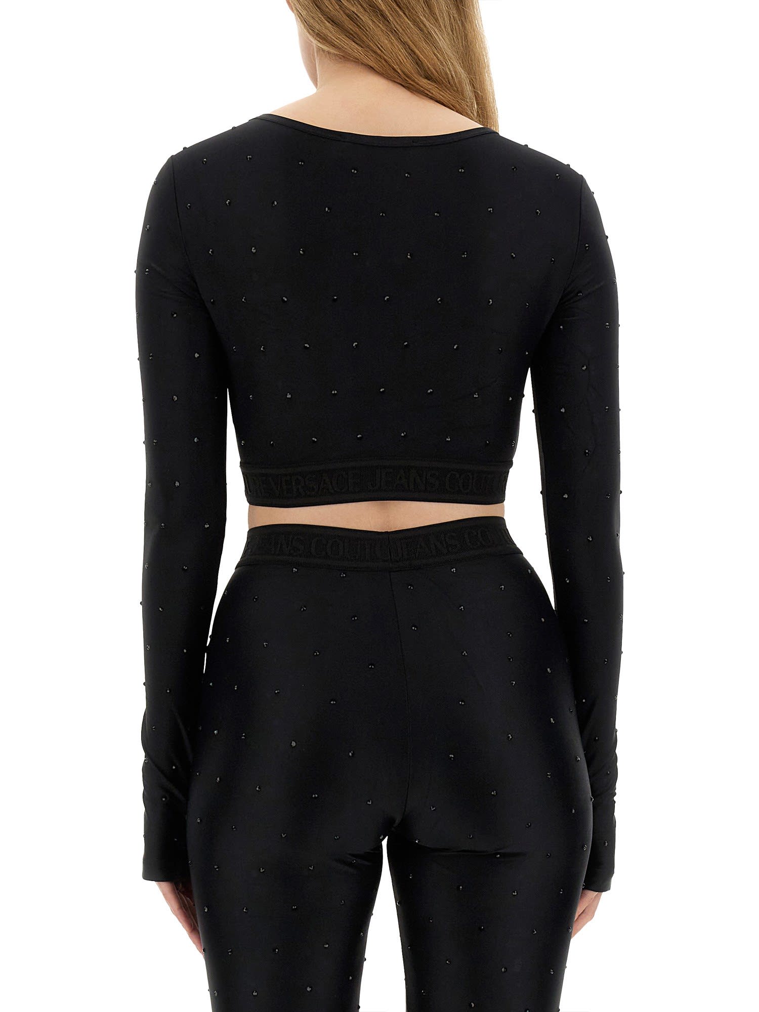 Versace Jeans Couture Long-sleeved Cropped Top In Nero