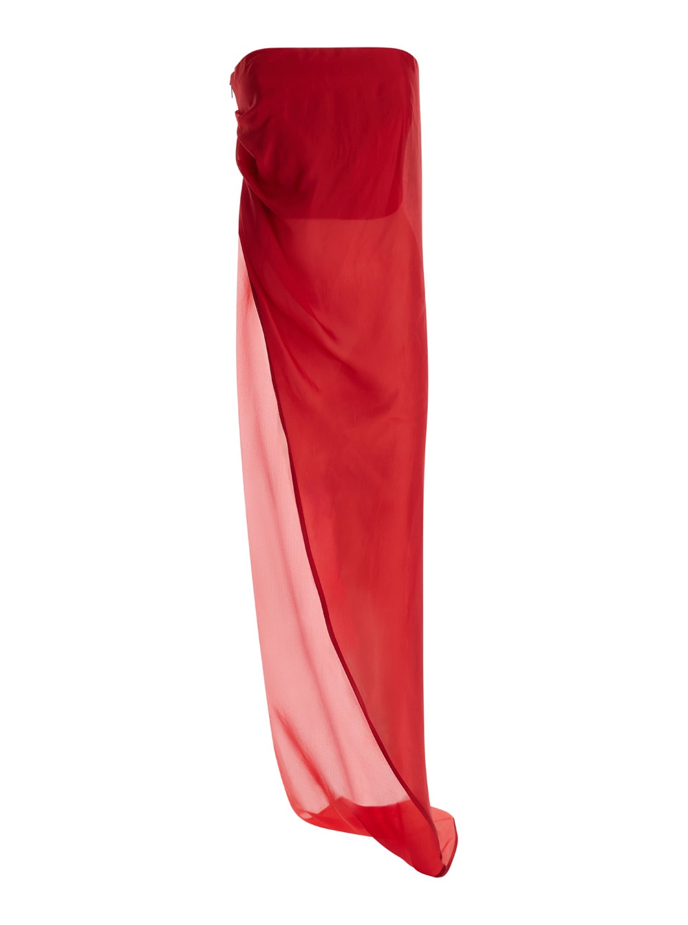 RICK OWENS RED STRAPLESS ASYMMETRIC LONG TOP IN SILK WOMAN