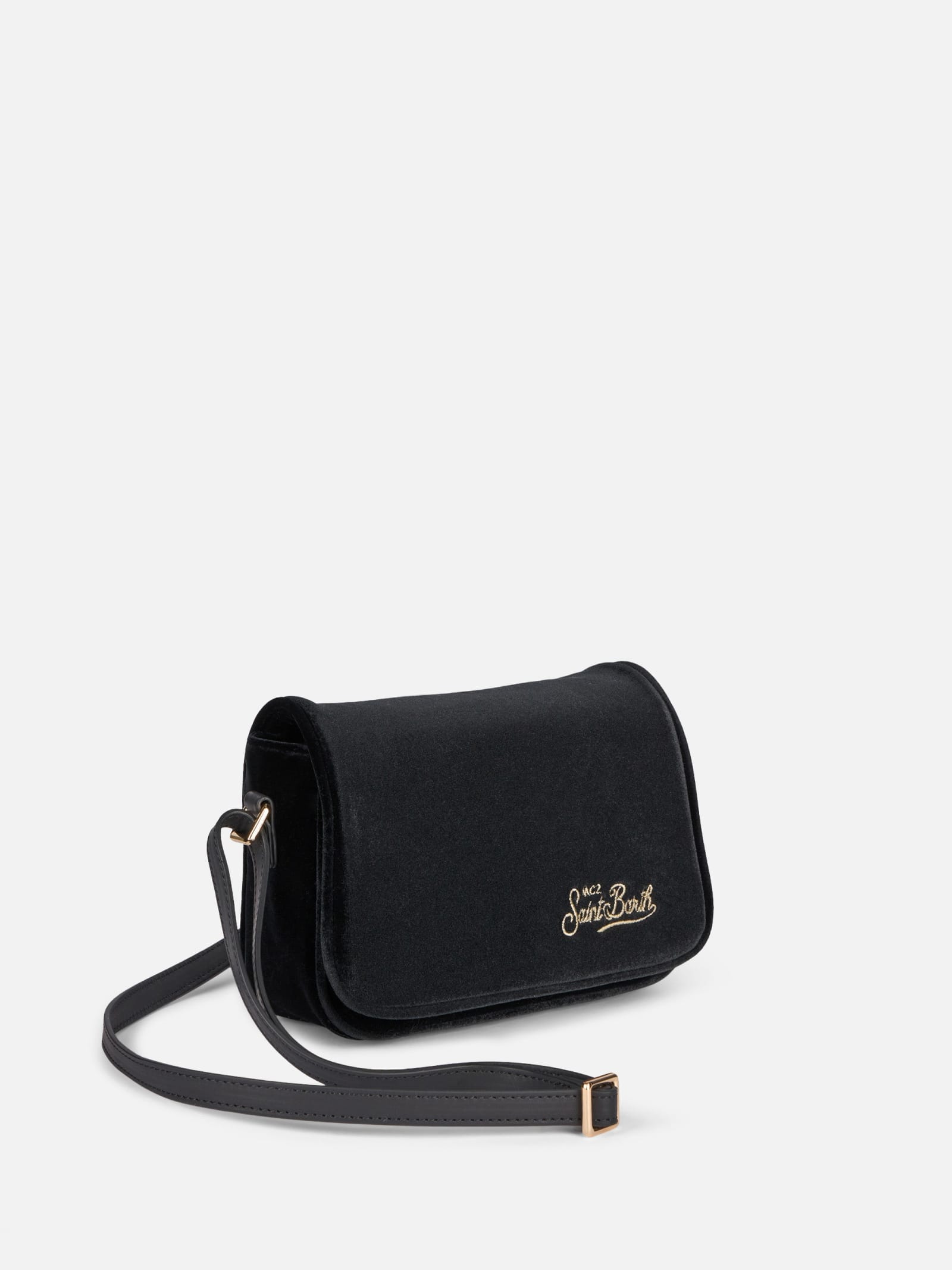 Mc2 Saint Barth Black Velvet Flap Cross-body Bag In Black