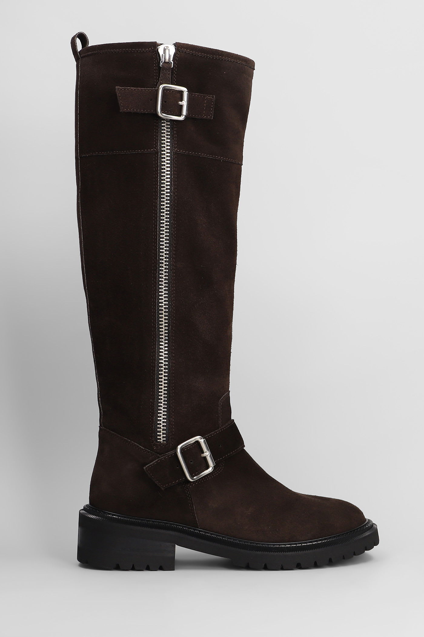 Low Heels Boots In Dark Brown Suede