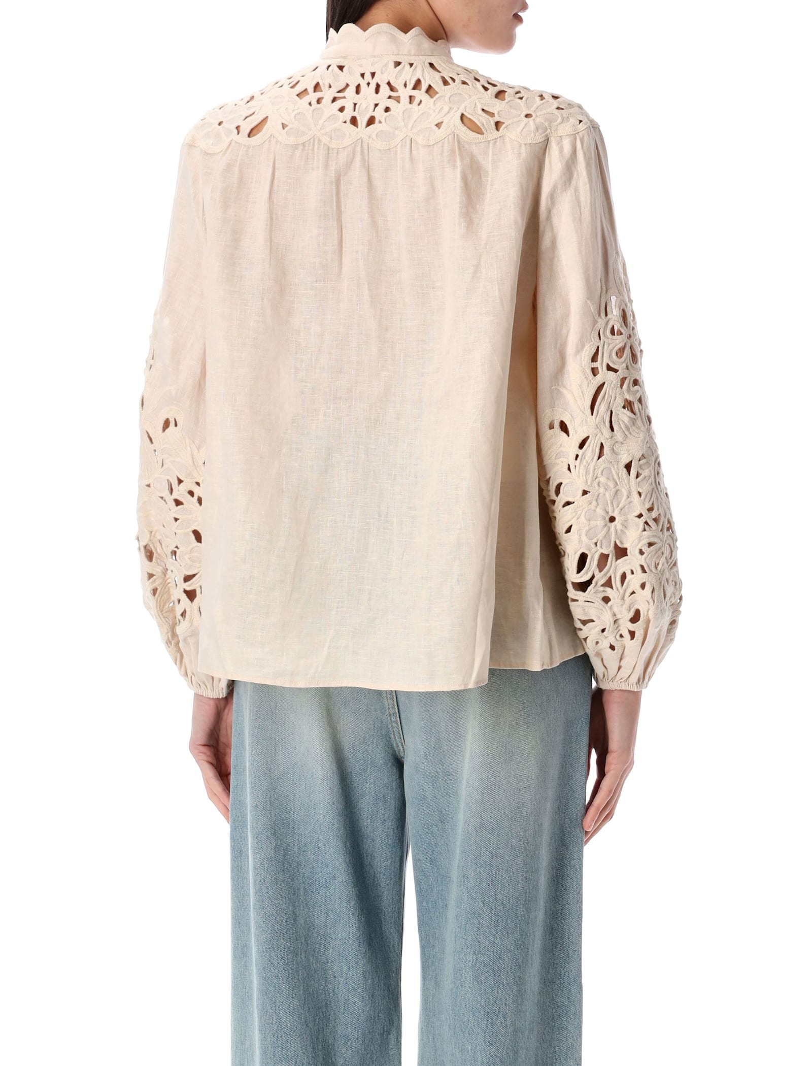 Shop Zimmermann Wylie Embroidered Blouse In Cream