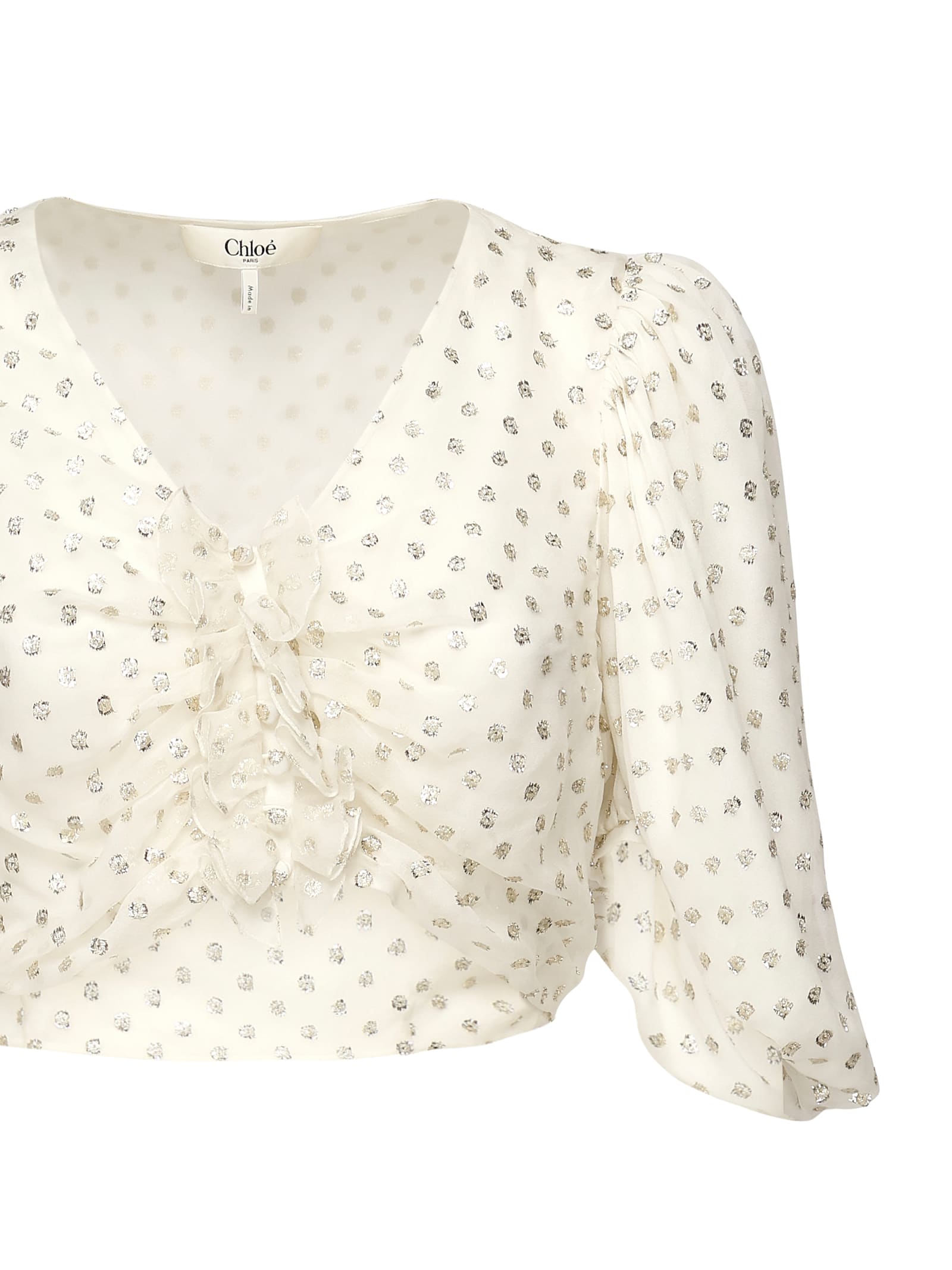 Chloé Jacquard Silk-blend Muslin Crop Top In White